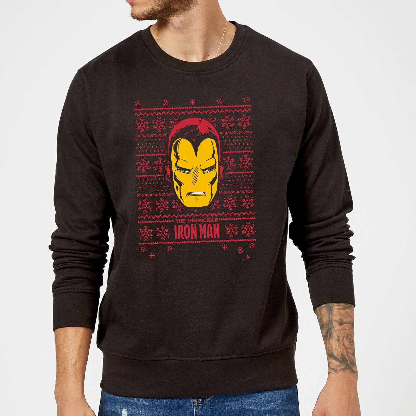 Marvel Comics The Invincible Ironman Face Black Christmas Sweatshirt - S