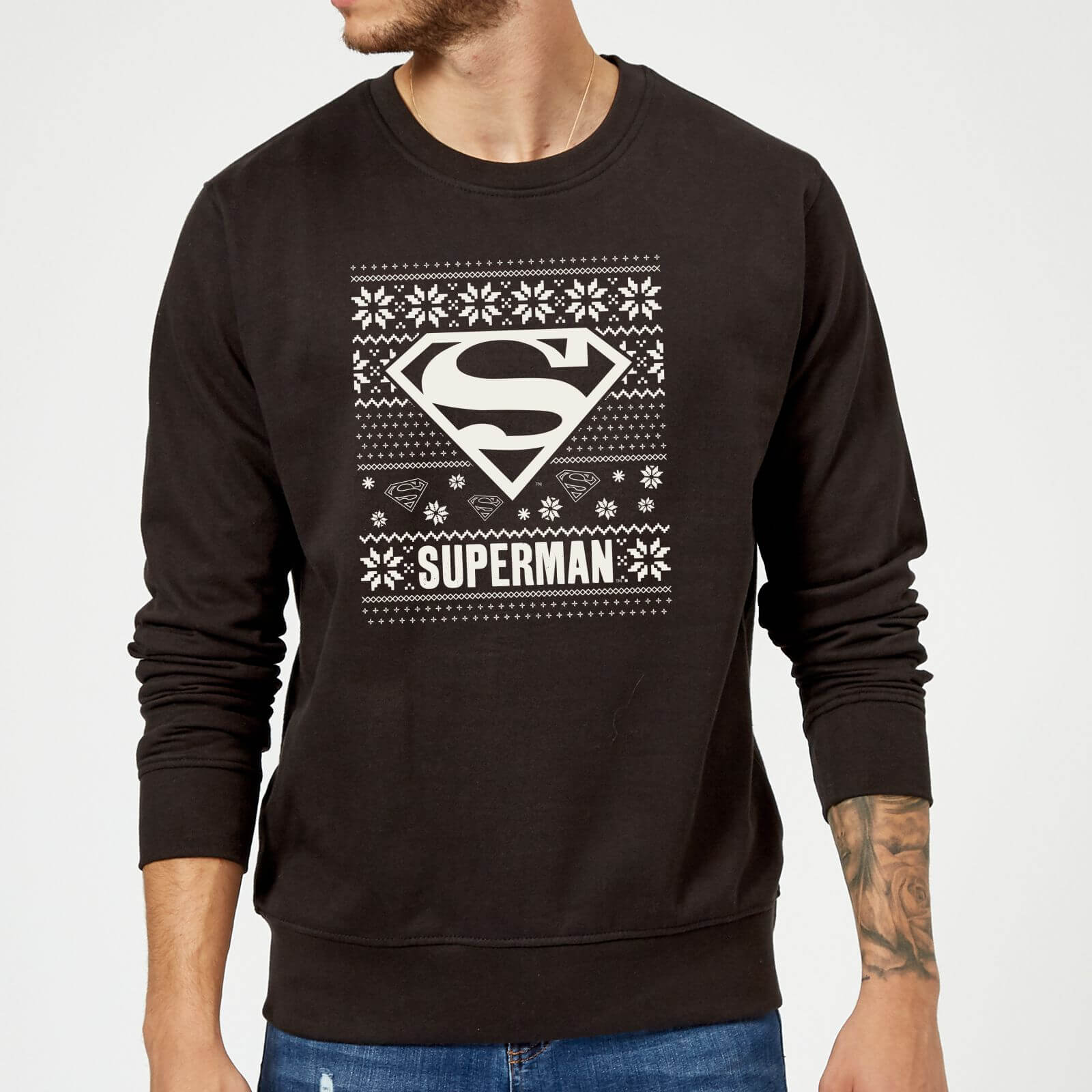 Dc Superman Christmas Knit Logo Black Christmas Sweater - Xxl