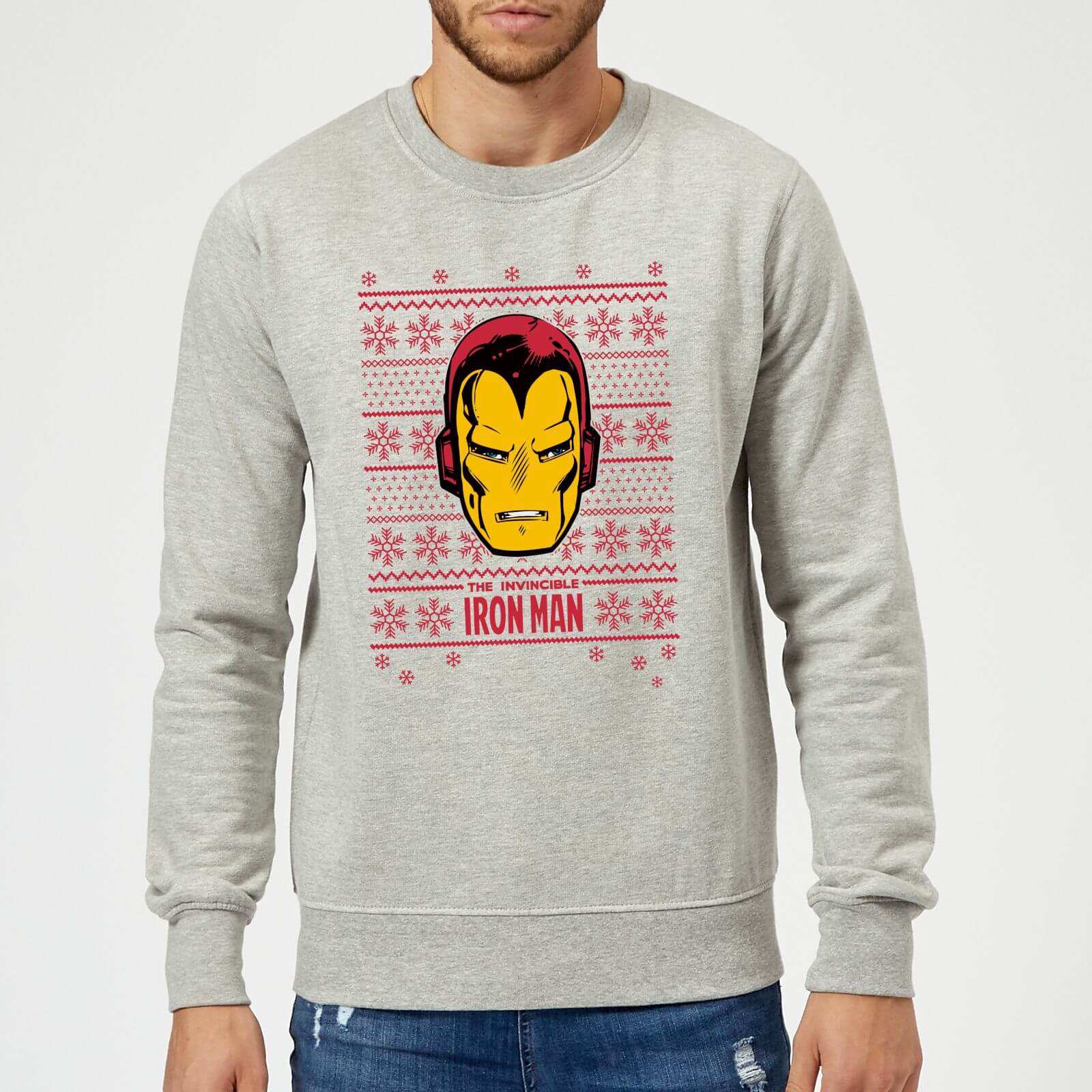 Marvel Comics The Invincible Ironman Face Grey Christmas Sweatshirt - S - Grey