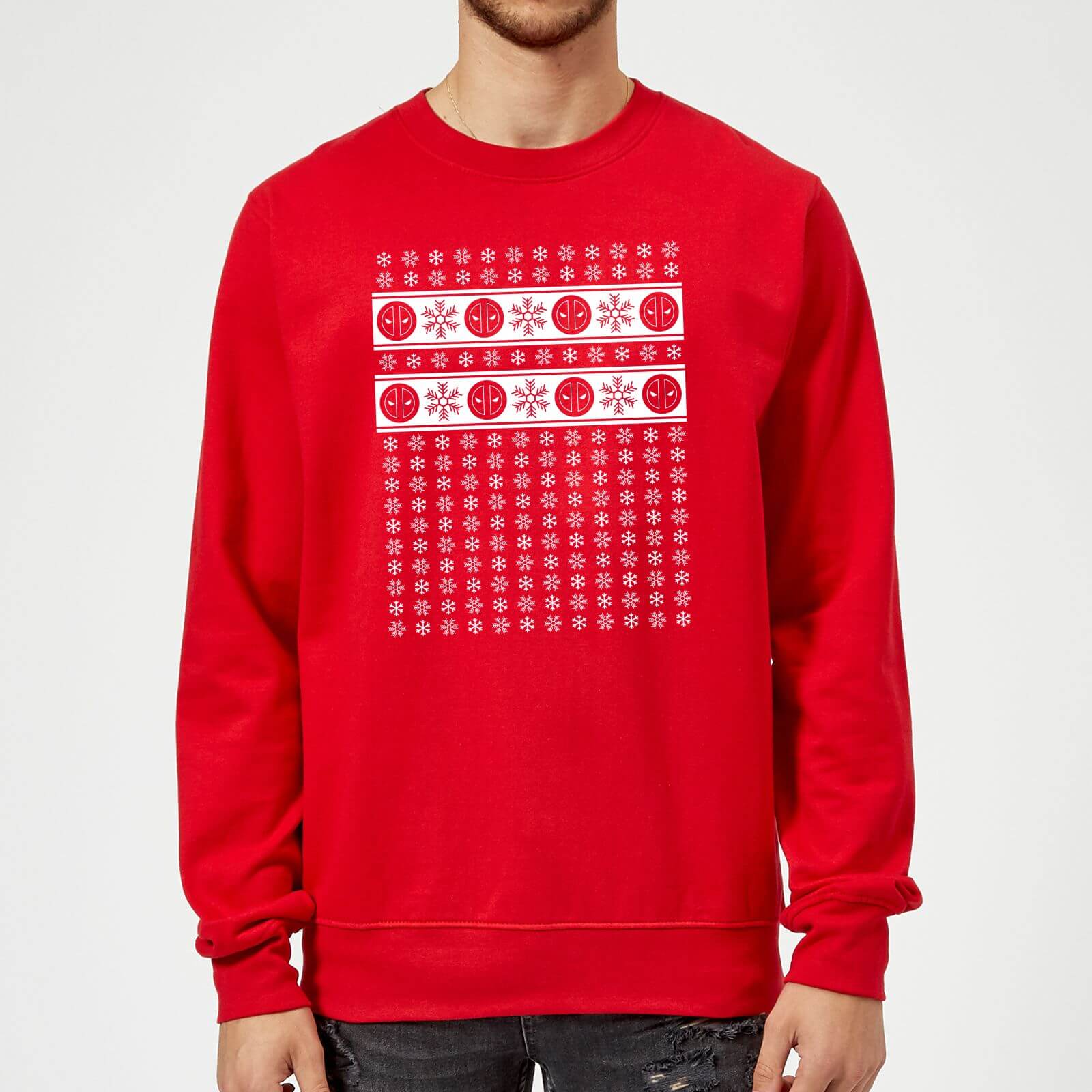 Marvel Deadpool Christmas Snowflakes Red Christmas Sweatshirt - S