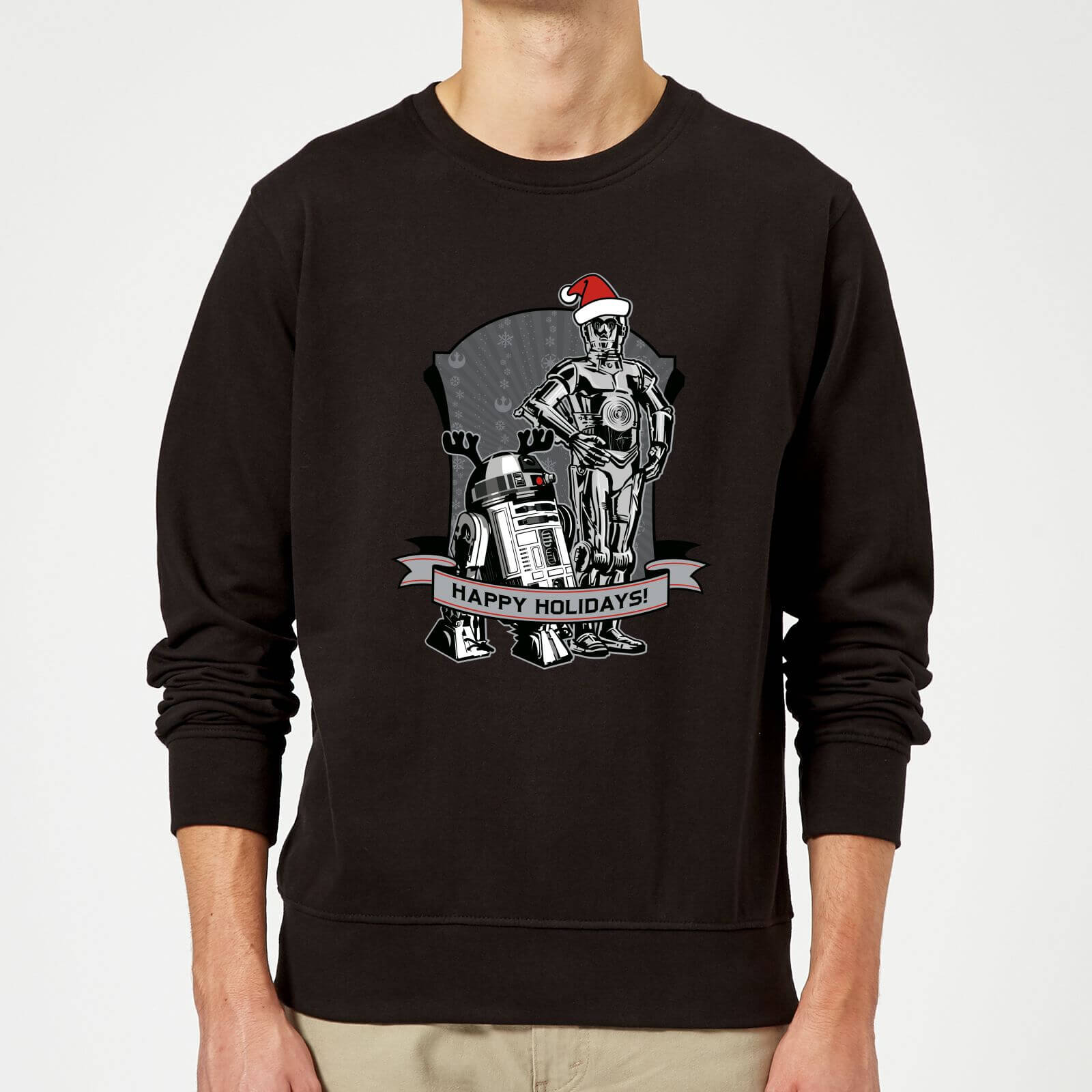 Star Wars Happy Holidays Droids Nero Maglione Natalizio - XL