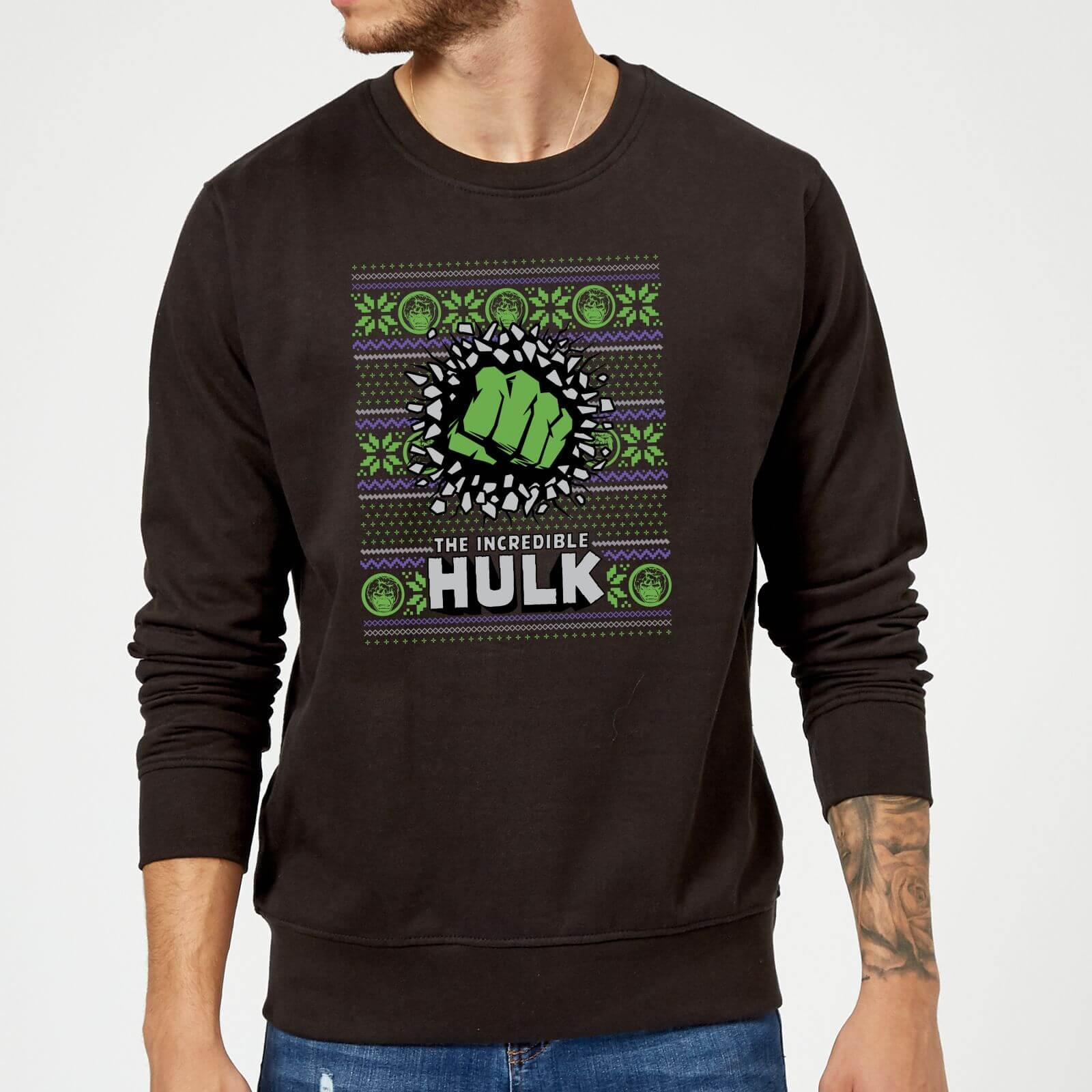 Marvel Comics The Incredible Hulk Black Christmas Sweatshirt - S