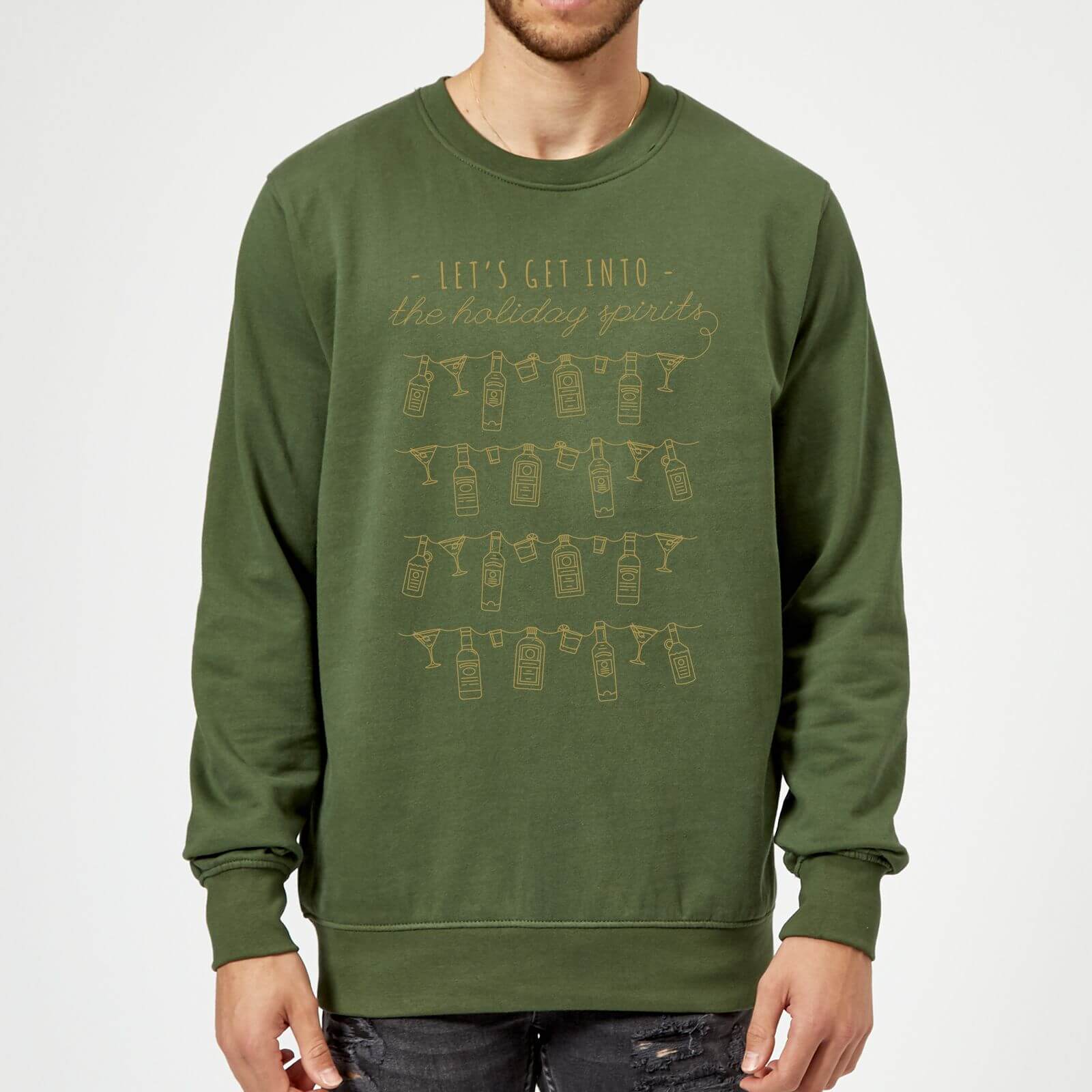 Let's Get Into The Christmas Spirits Sweatshirt - Forest Green - M - Forest Green
