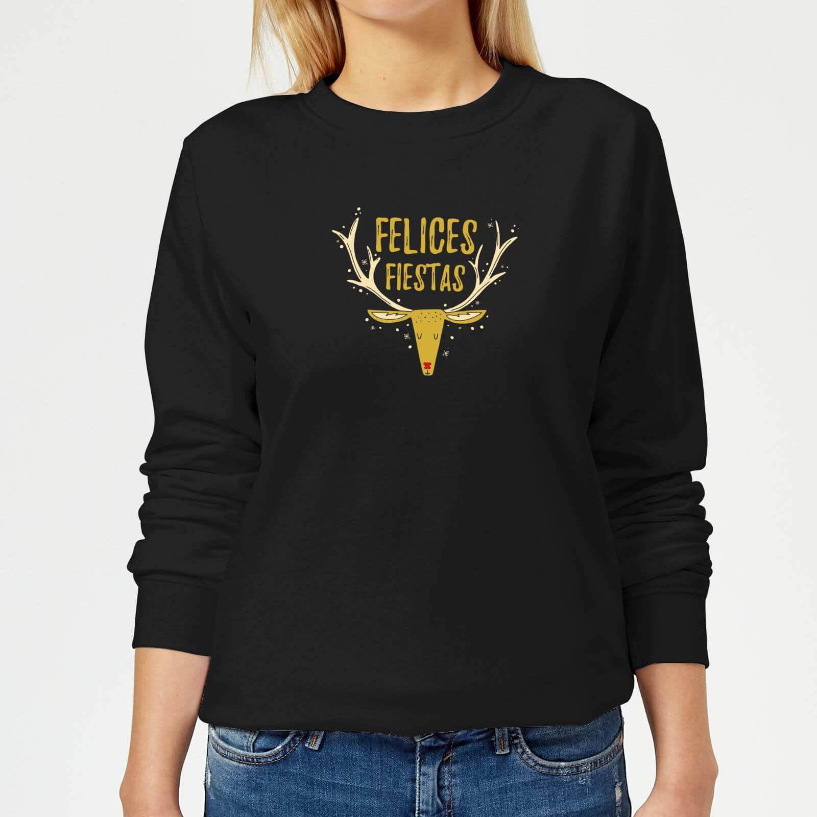 Felices Fiestas Reindeer Women's Sweatshirt - Black - XS - Black