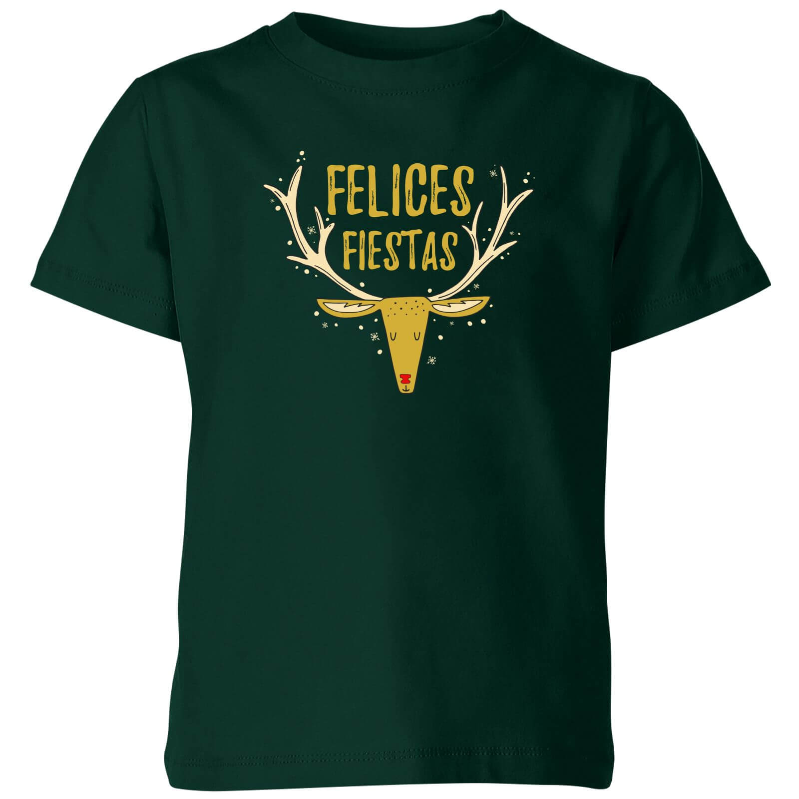 Felices Fiestas Reindeer Kids' T-Shirt - Forest Green - 3-4 Years - Forest Green