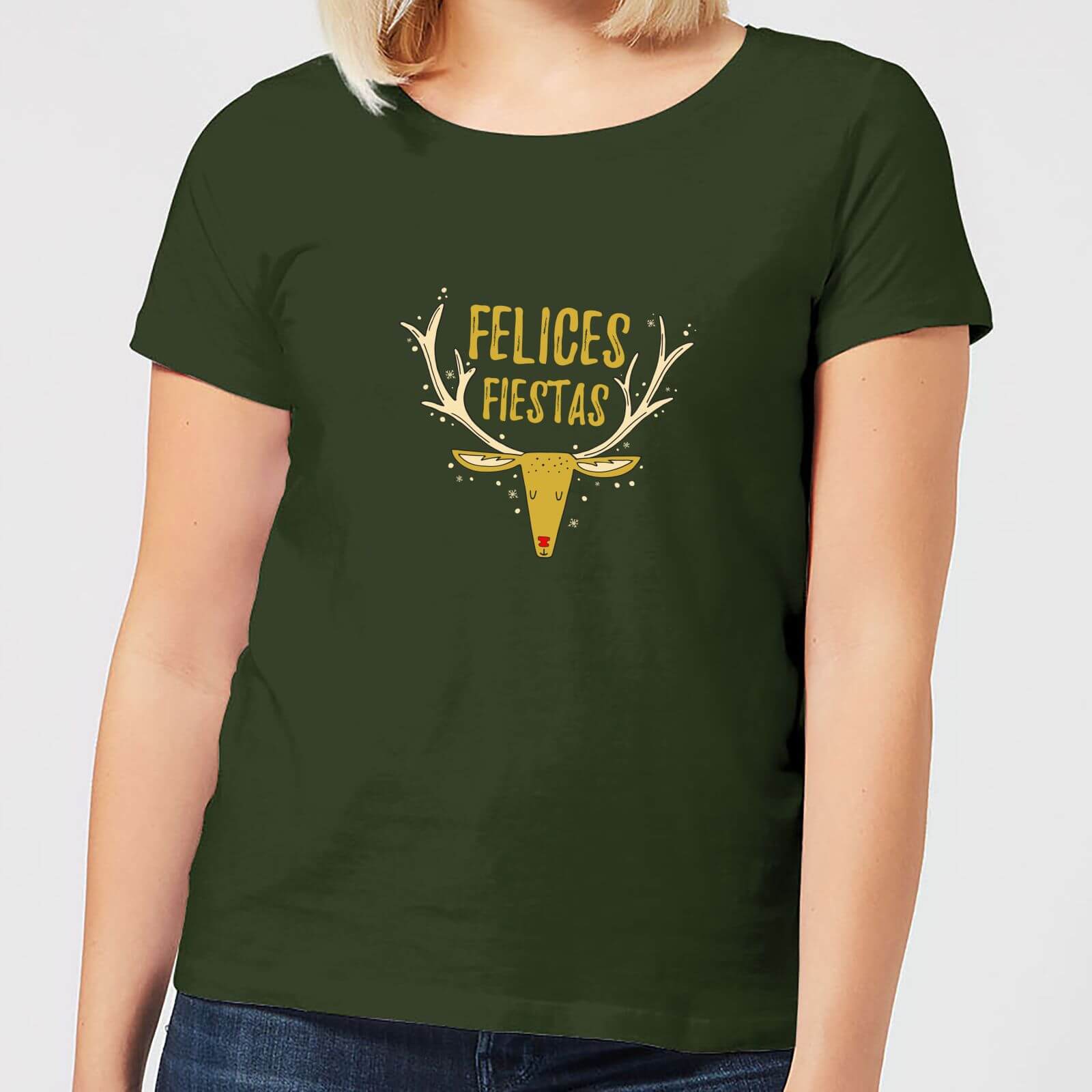 Felices Fiestas Reindeer Women's T-Shirt - Forest Green - S