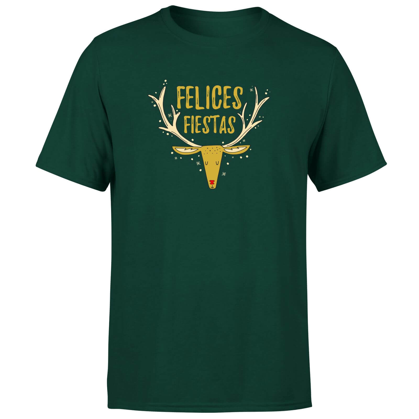 Felices Fiestas Reindeer T-Shirt - Forest Green - S - Forest Green