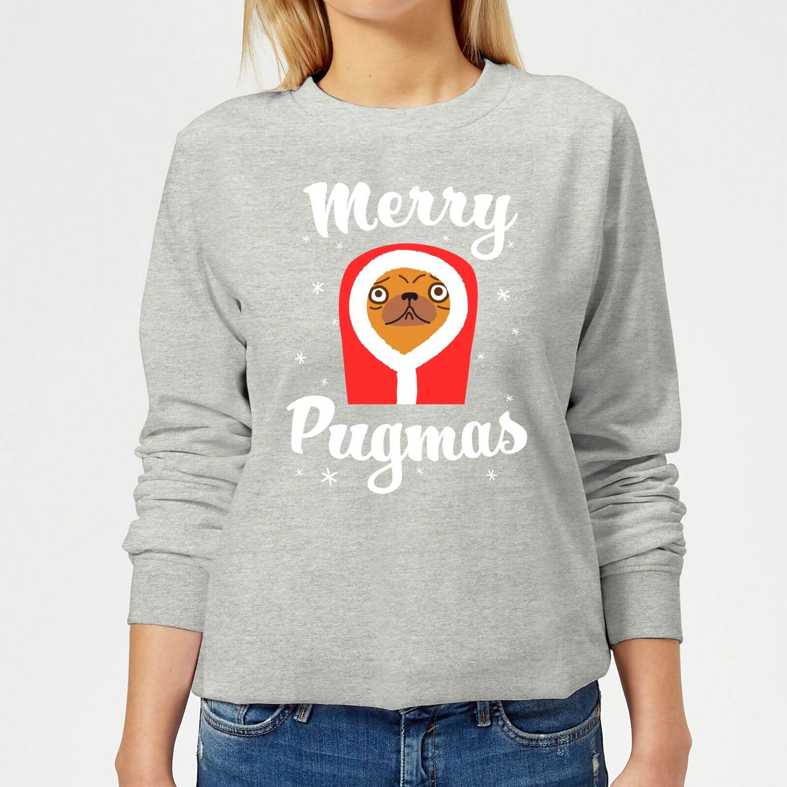 Merry Pugmas Women's Christmas Jumper - Grey - XL