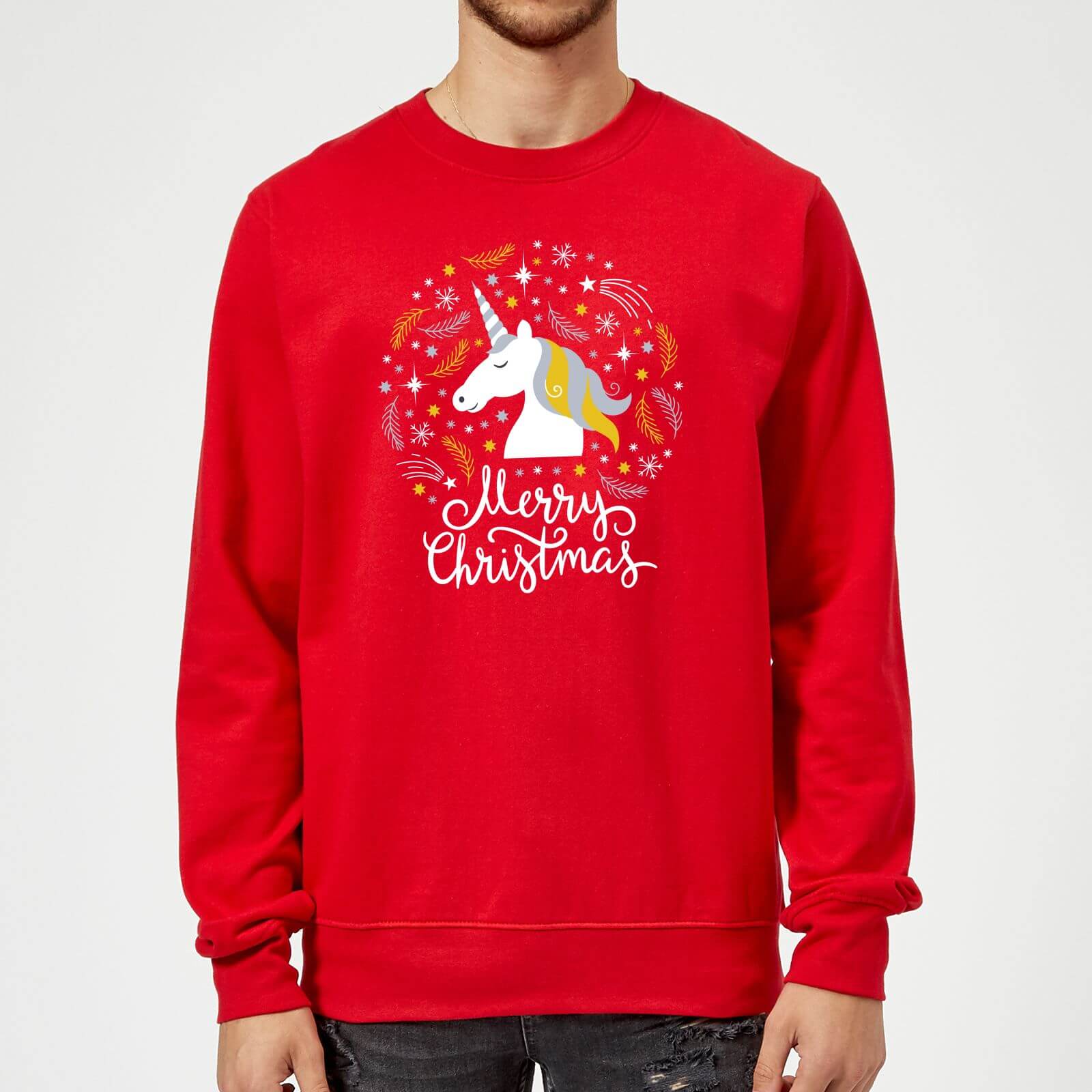 Unicorn Christmas Red Sweatshirt - M - Red