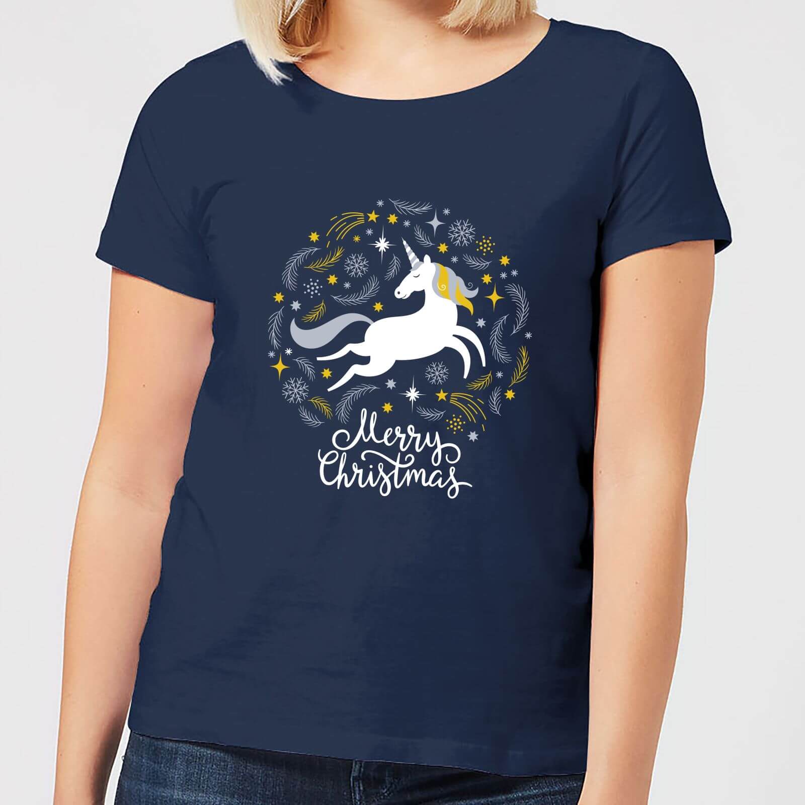 Unicorn Christmas Women's T-Shirt - Navy - XL - Navy