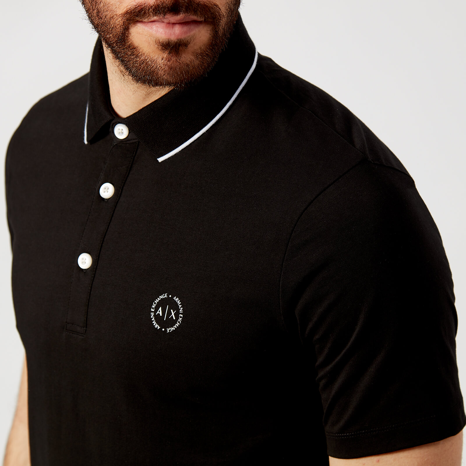 Armani Exchange Men's Tipped Polo Shirt - Black - M - Black