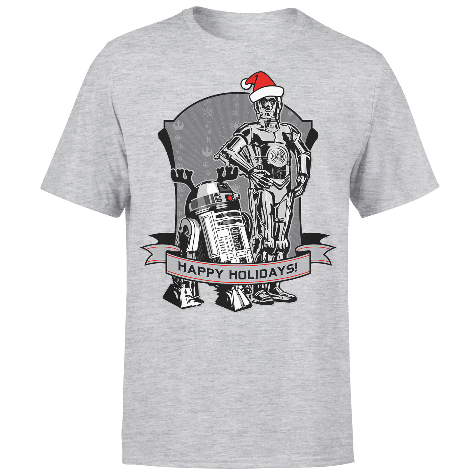 

T-Shirt Star Wars Christmas Happy Holidays Droids Grey - XL