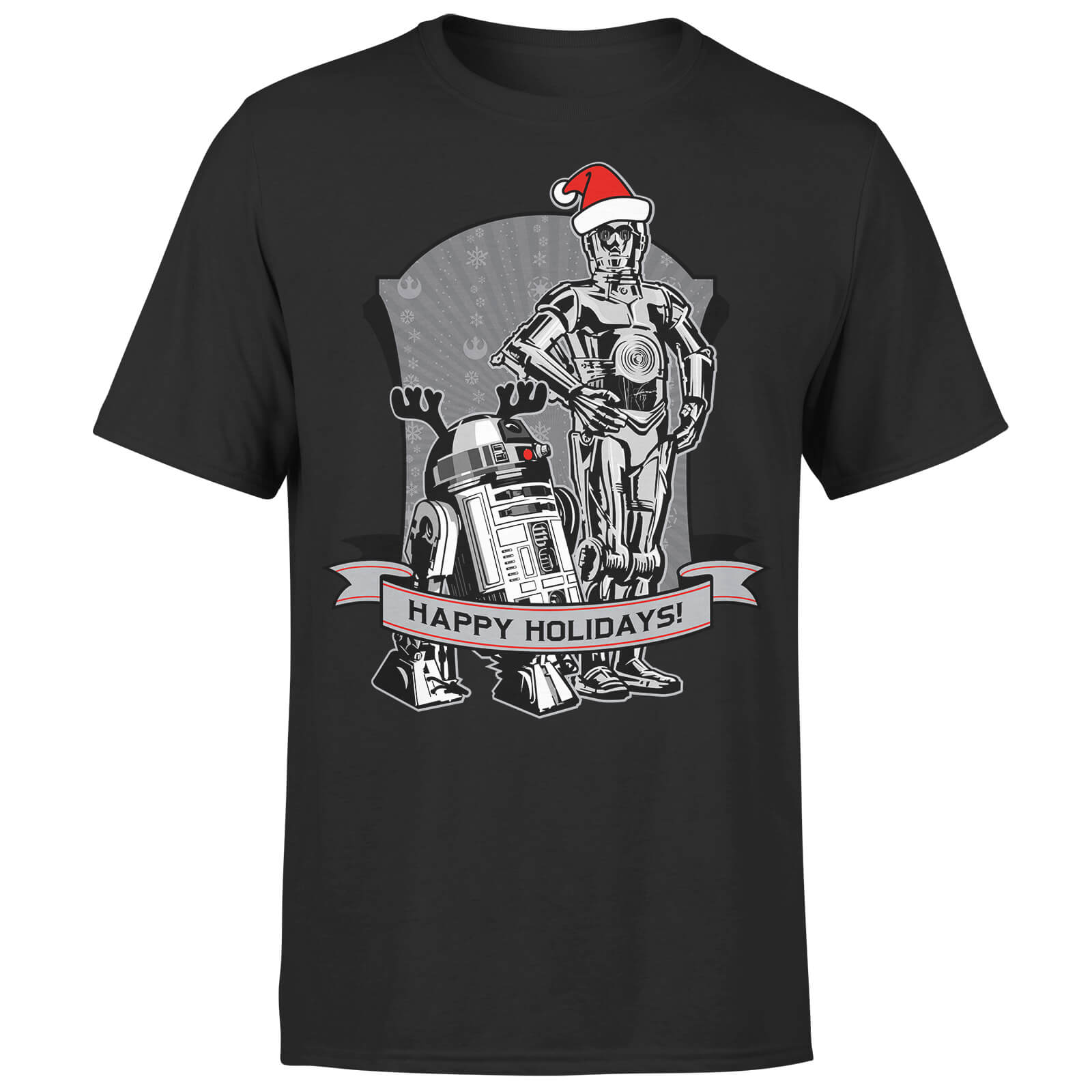 

T-Shirt Star Wars Christmas Happy Holidays Droids Black - S