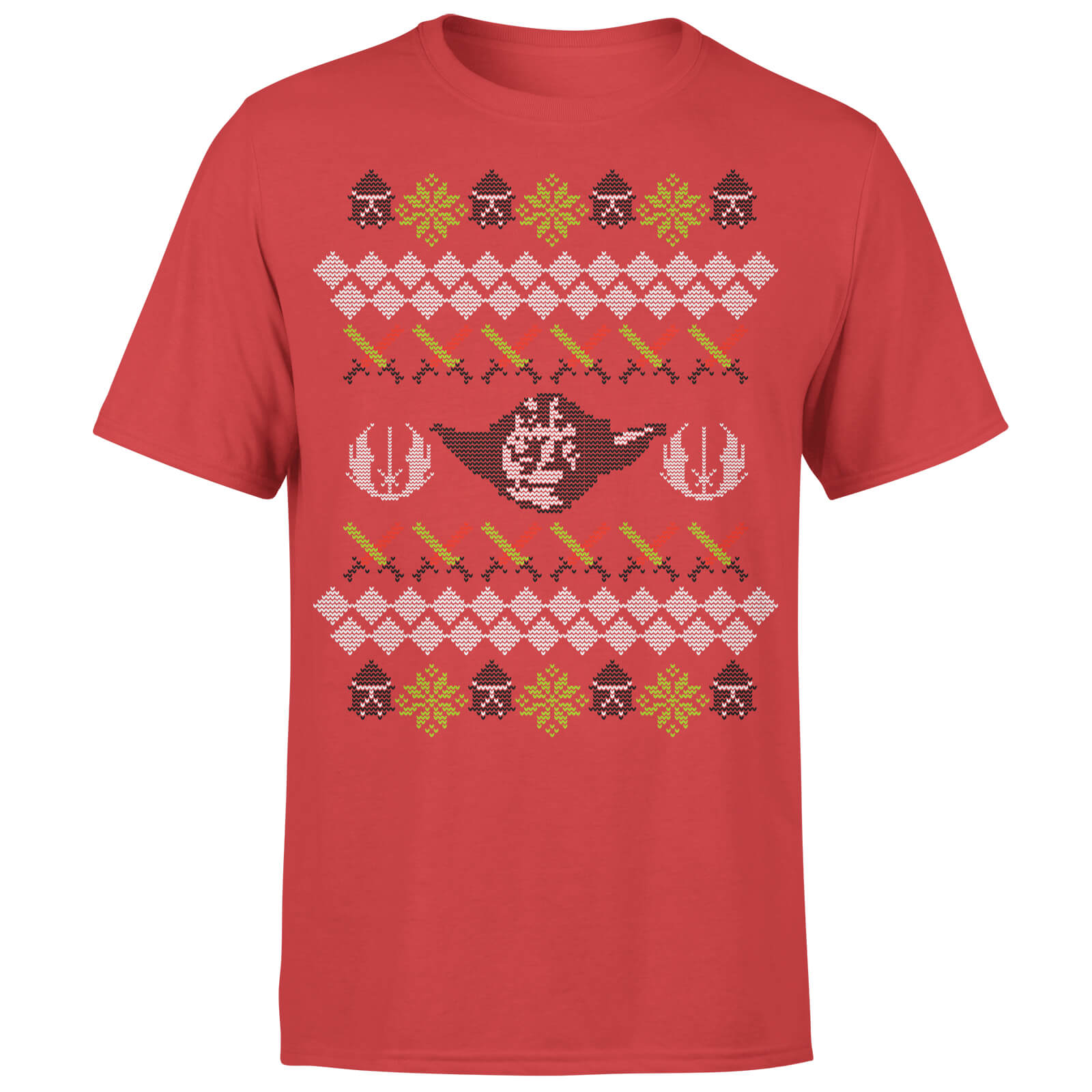 

T-Shirt Star Wars Christmas Yoda Face Sabre Knit Red - L - Rosso