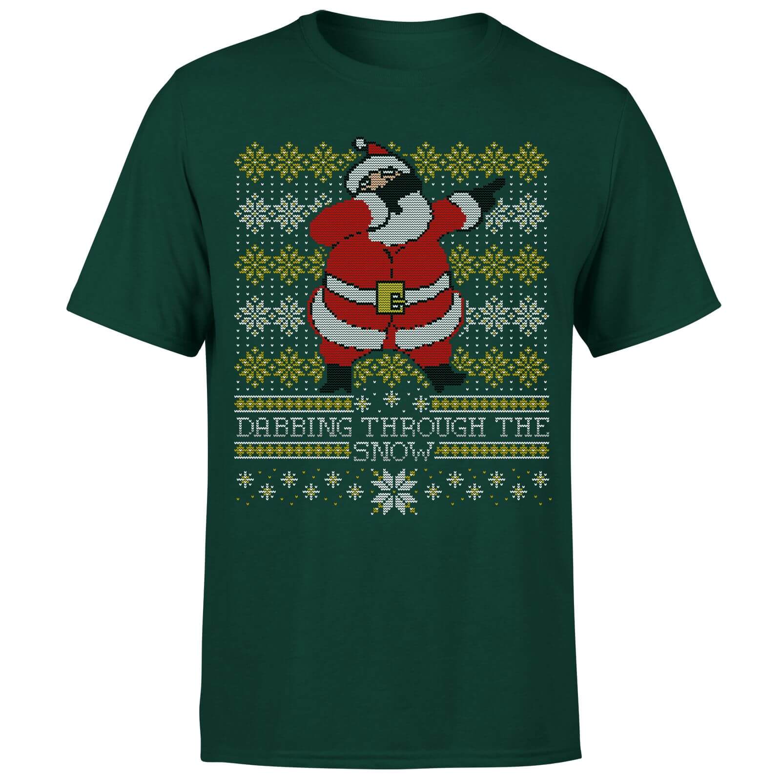 Dabbing through the snow Fair Isle T-Shirt - Forest Green - M - Forest Green
