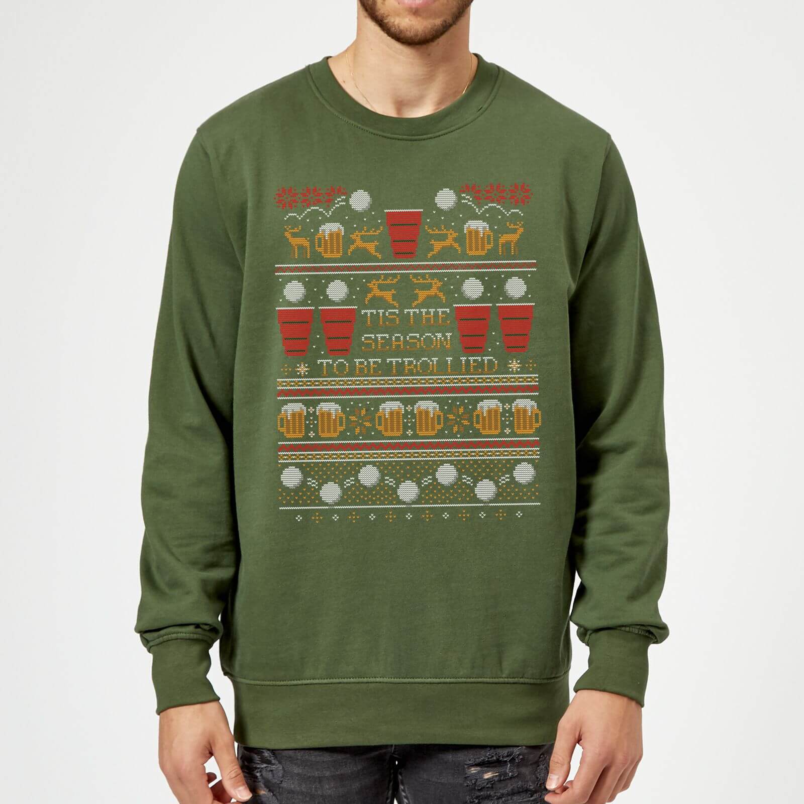 Tis The Season To Be Trollied Sweatshirt - Forest Green - M