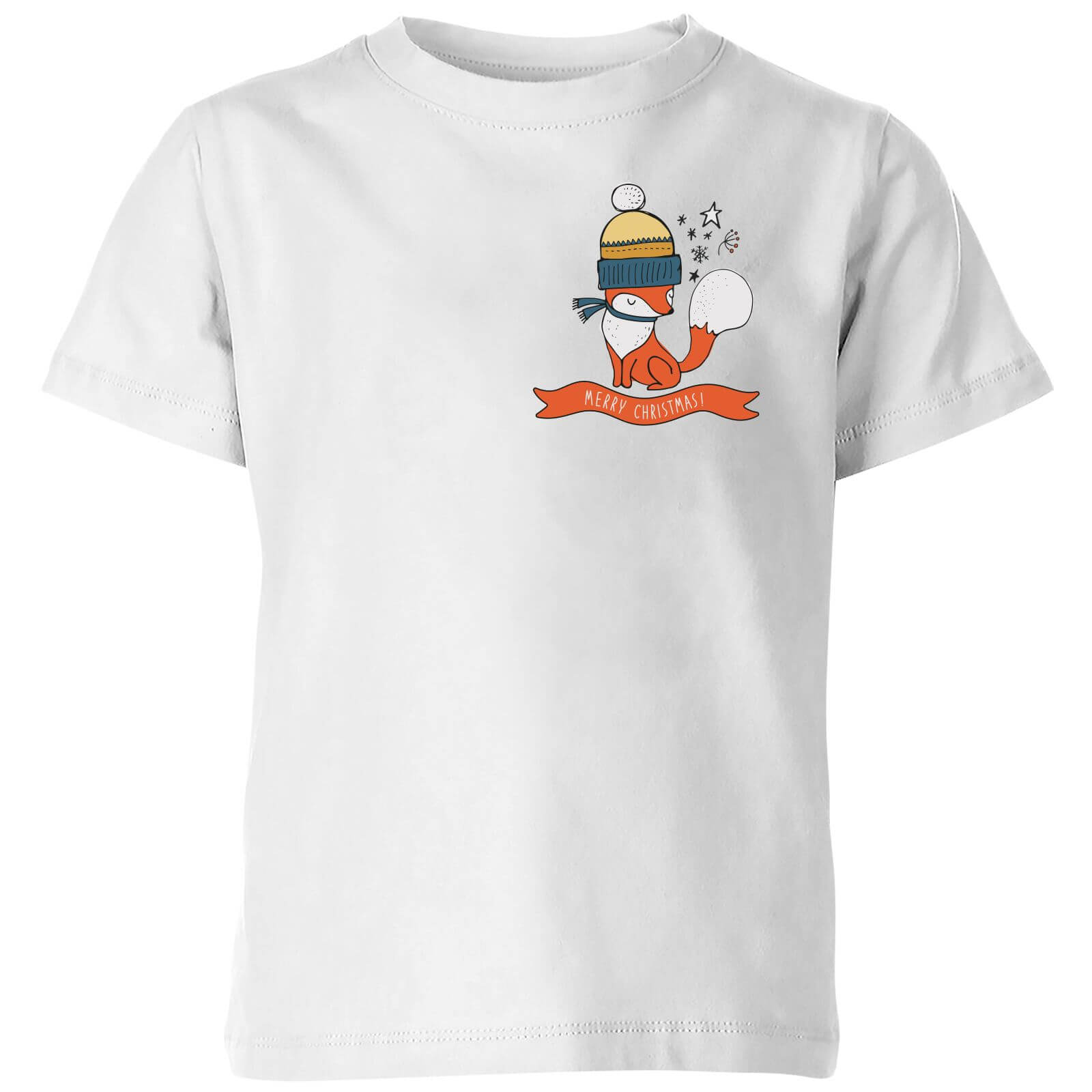 Christmas Fox Pocket Kids' T-Shirt - White - 3-4 Years - White