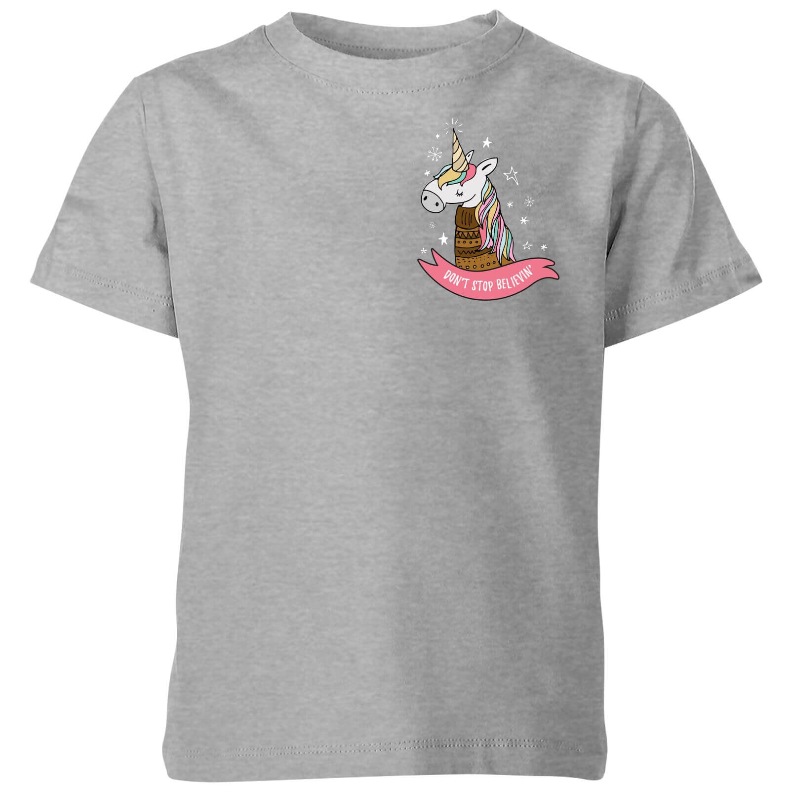 Christmas Unicorn Pocket Kids' T-Shirt - Grey - 3-4 Years - Grey