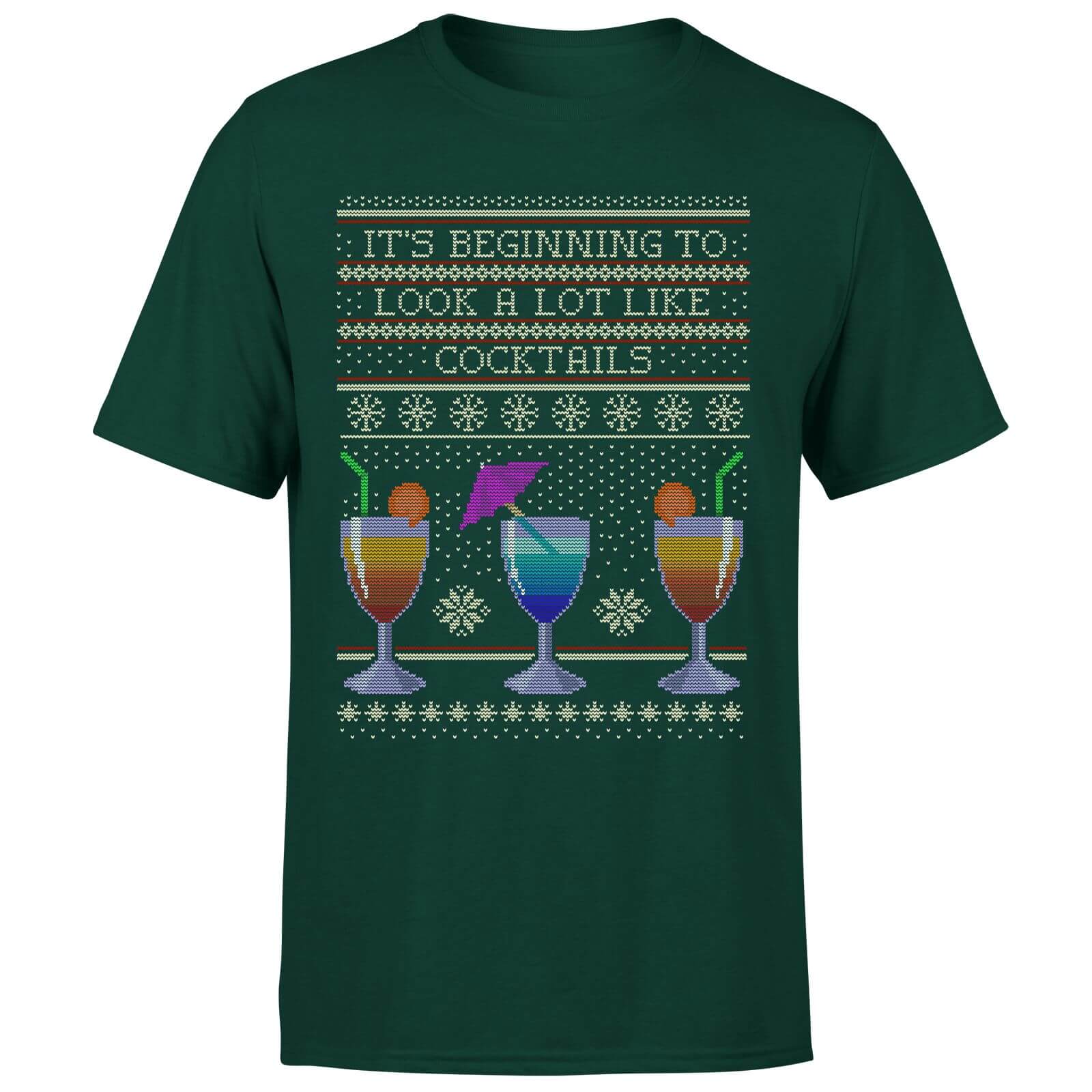 Its Beginning To Look A Lot Like Cocktails T-Shirt - Forest Green - M - Forest Green