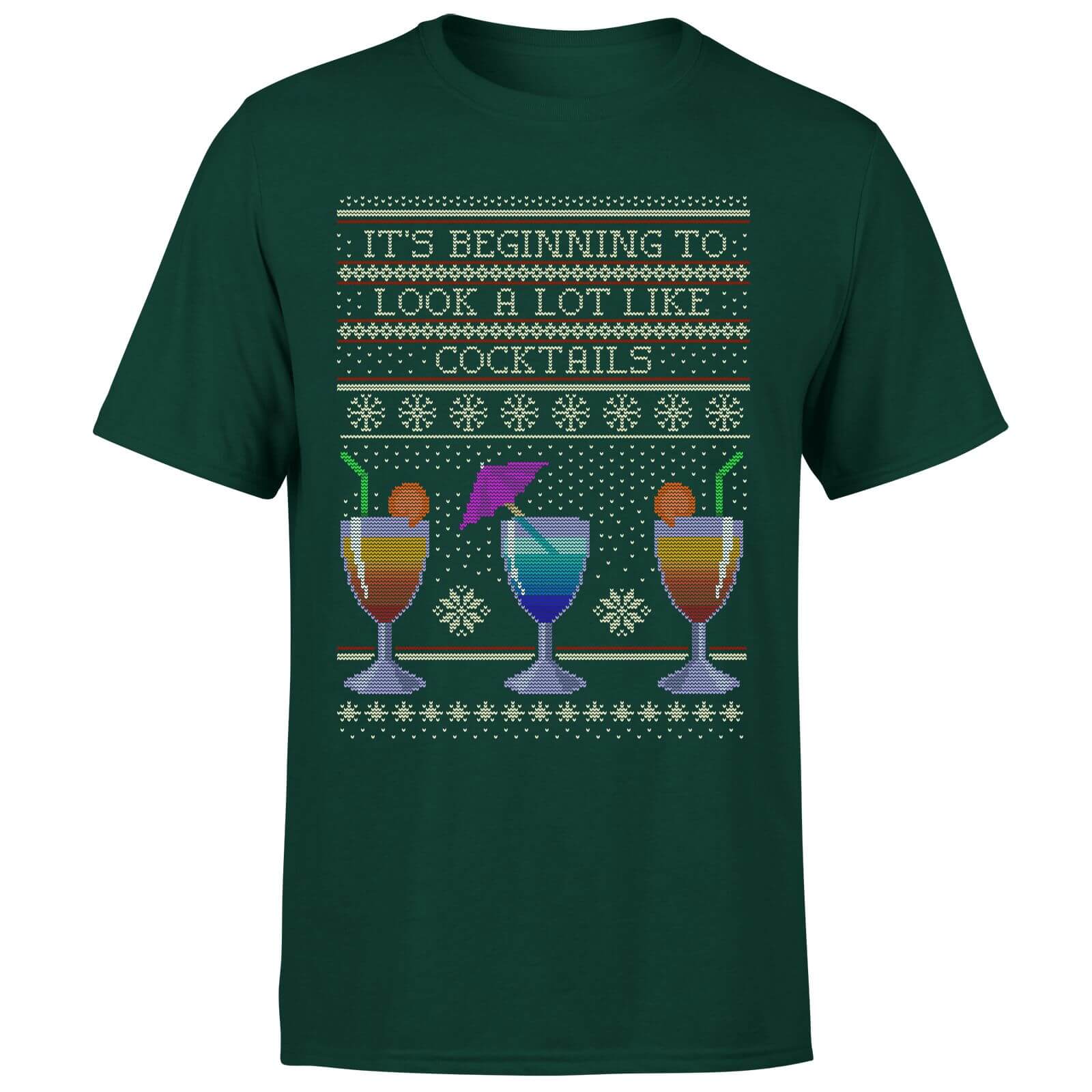 Its Beginning To Look A Lot Like Cocktails T-Shirt - Forest Green - S - Forest Green
