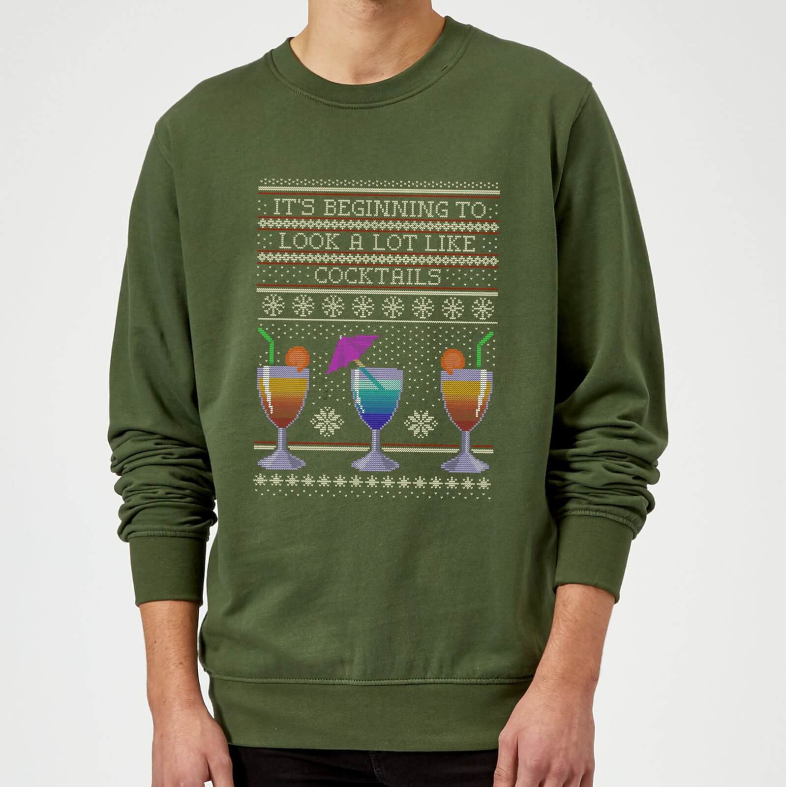 Its Beginning To Look A Lot Like Cocktails Sweatshirt - Forest Green - M - Black