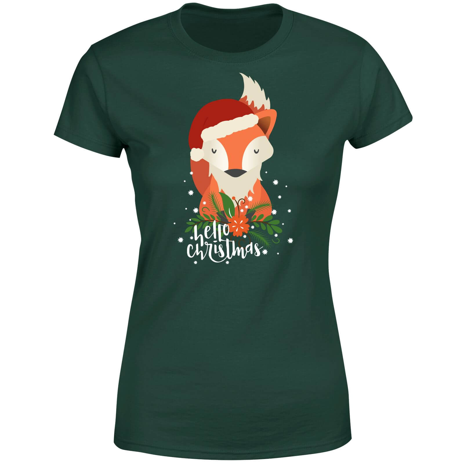 Christmas Fox Hello Christmas Women's T-Shirt - Forest Green - S