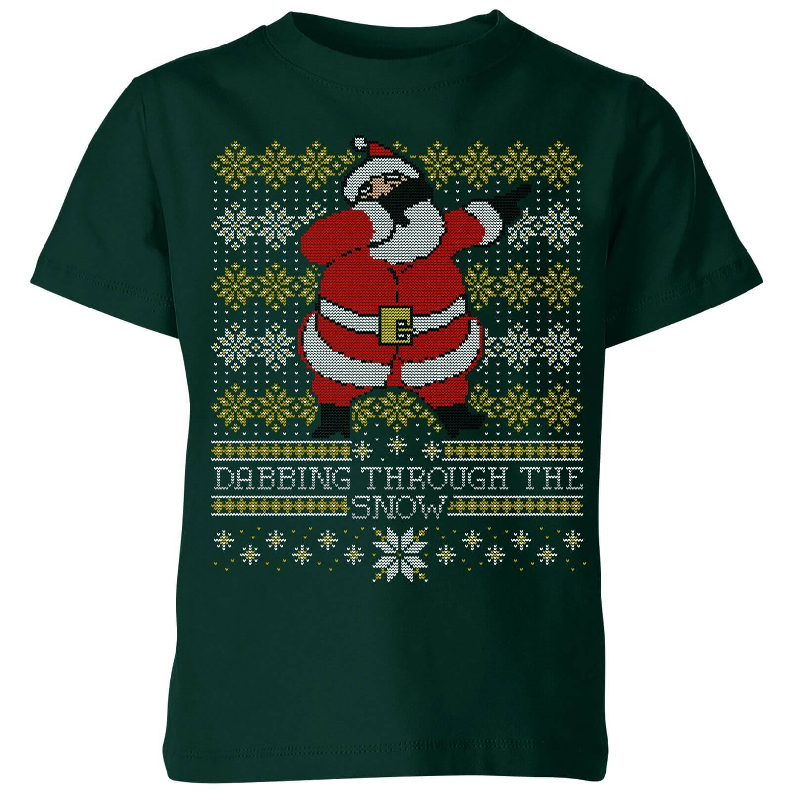 Dabbing through the snow Fair Isle Kids' T-Shirt - Forest Green - 3-4 Years - Forest Green