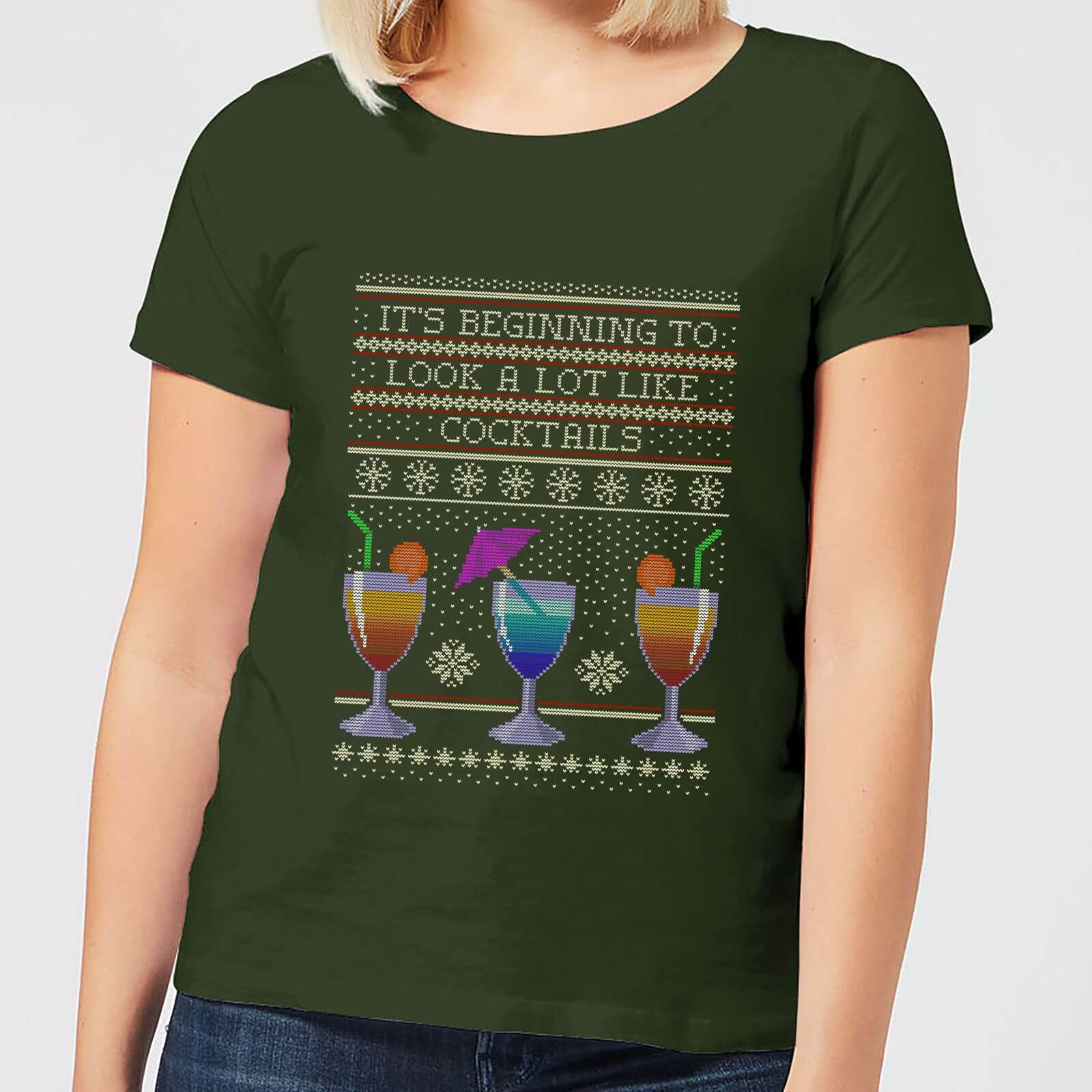 Its Beginning To Look A Lot Like Cocktails Women's T-Shirt - Forest Green - M - Forest Green