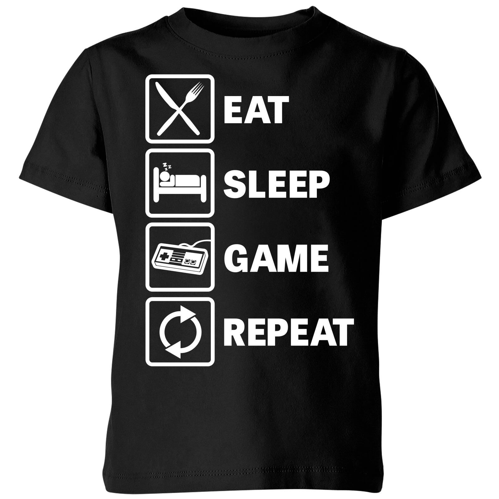 Eat Sleep Game Repeat Kids' T-Shirt - Black - 3-4 Years