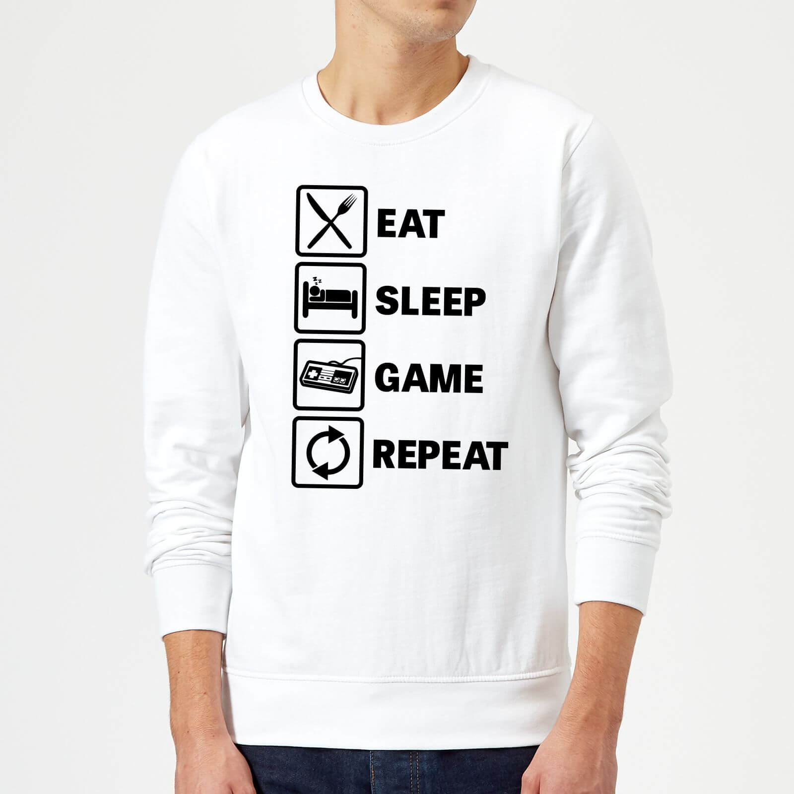 Eat Sleep Game Repeat Sweatshirt - White - M - White