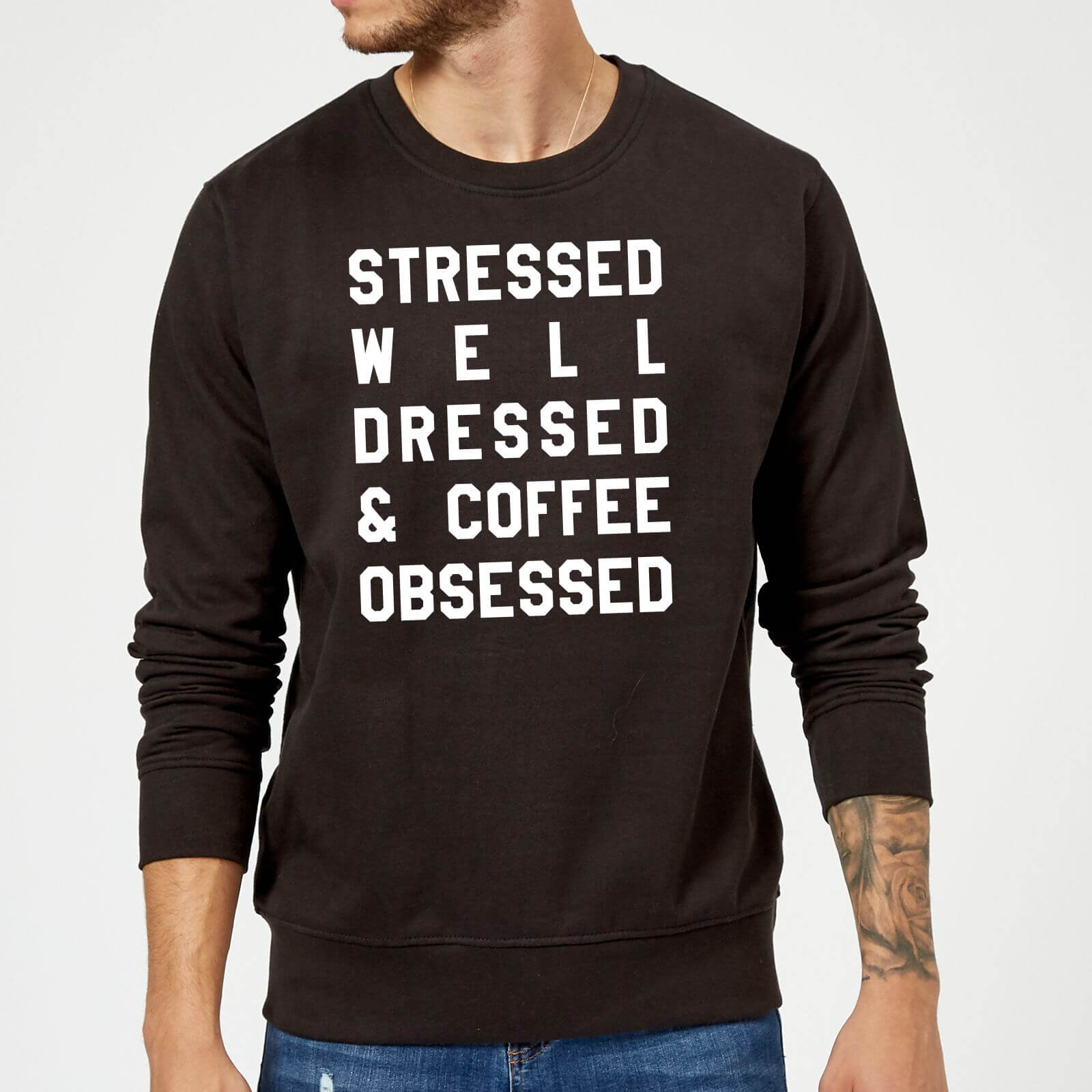 Stressed Dressed and Coffee Obsessed Sweatshirt - Black - 5XL - Black