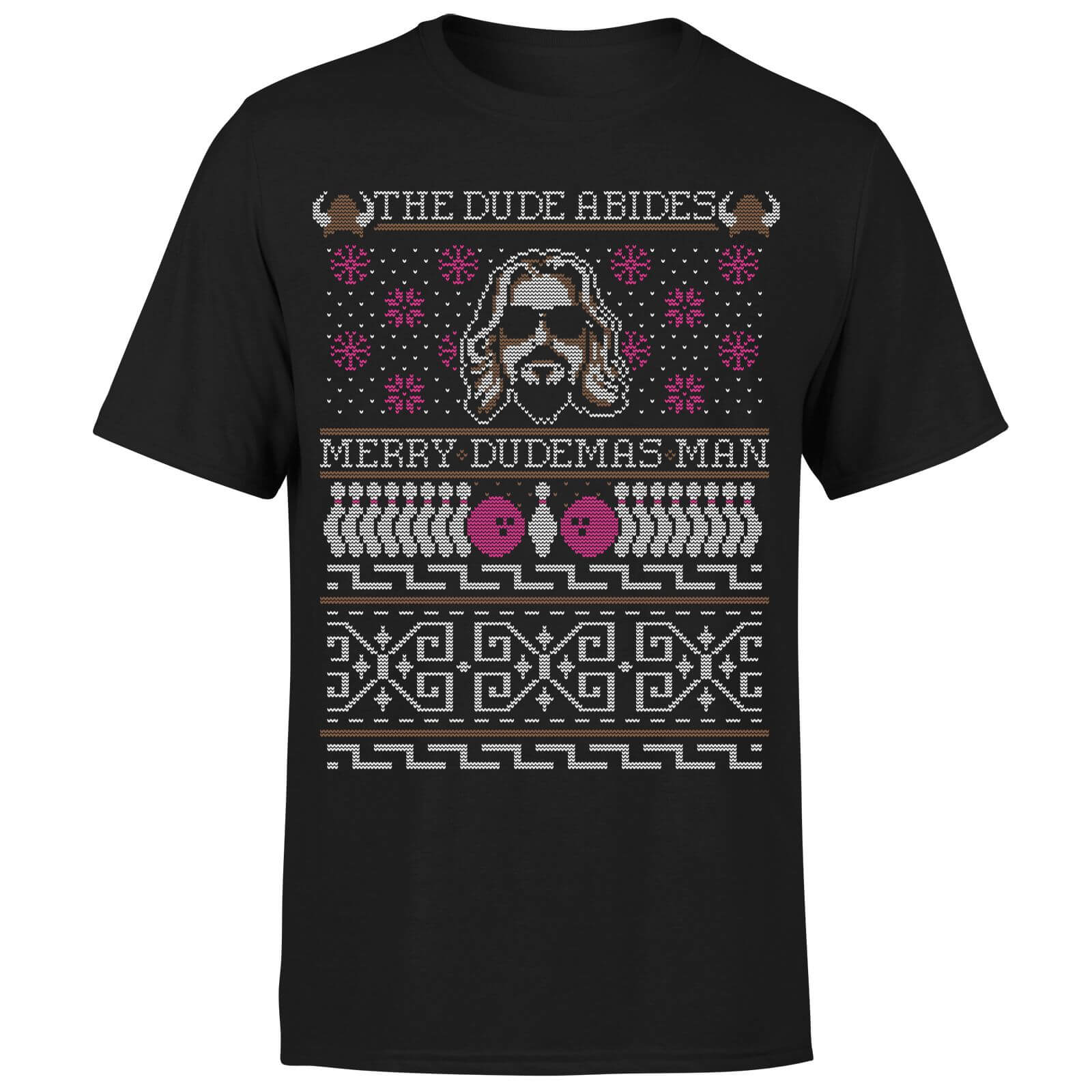 The Dude Abides Merry Dudemas Man Men's Christmas T-Shirt - Black - L - Black
