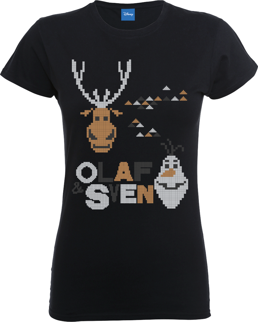 Disney Frozen Olaf And Sven Women's Black T-Shirt - S - Black
