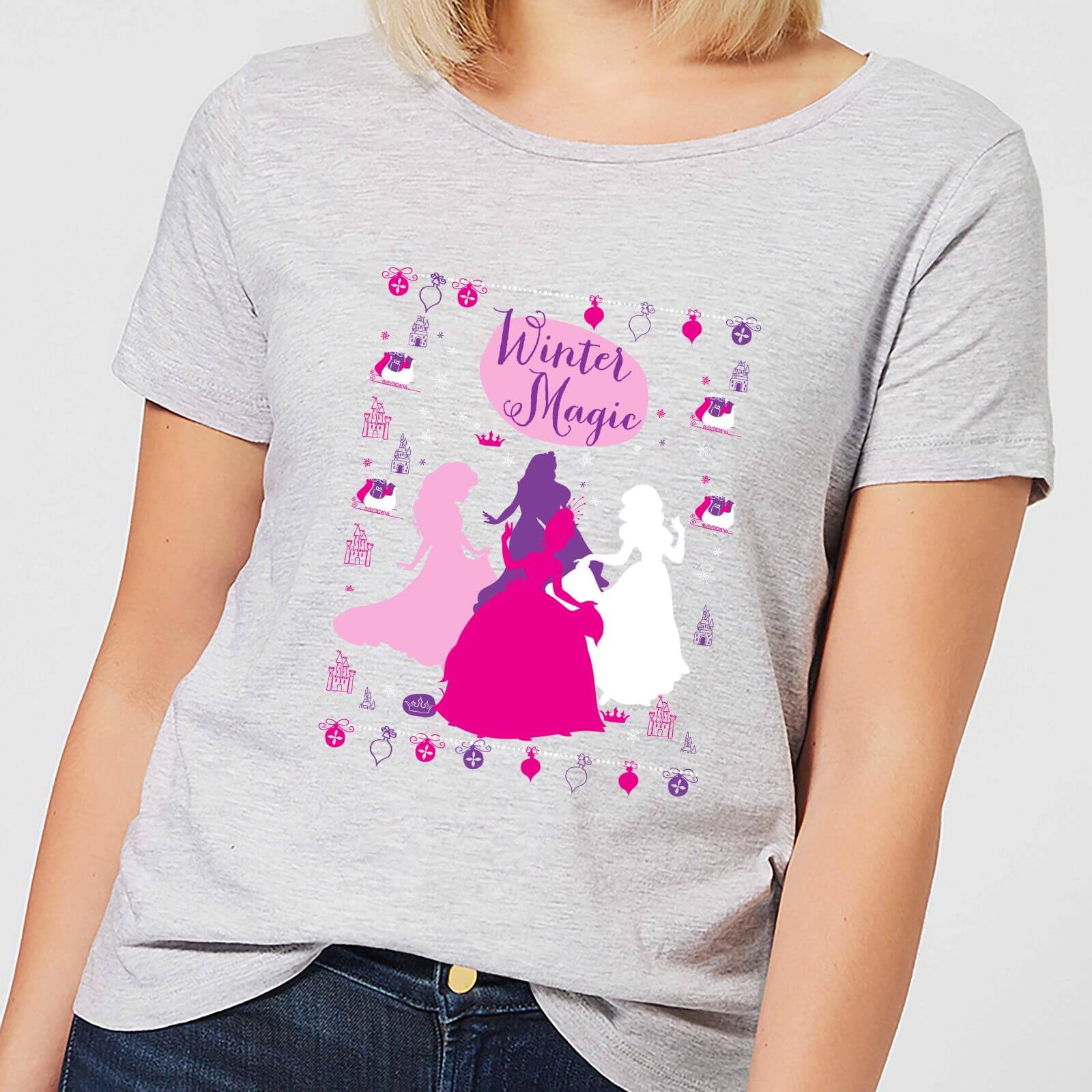 Disney Princesses Christmas Silhouette Winter Magic Women's Grey T-Shirt - S - Grey