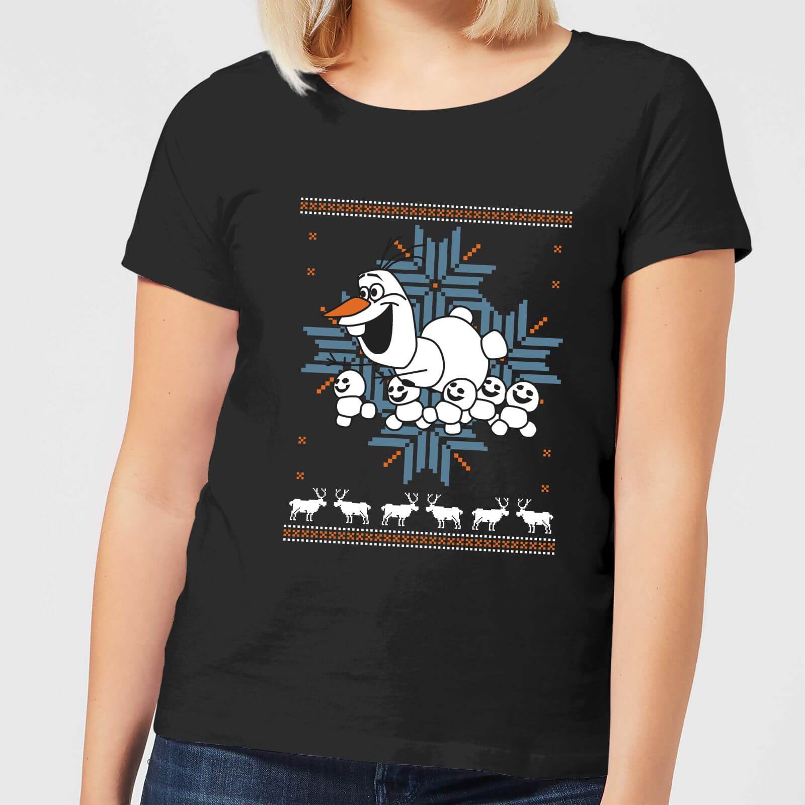 Disney Frozen Olaf And Snowmen Women's Black T-Shirt - S - Black