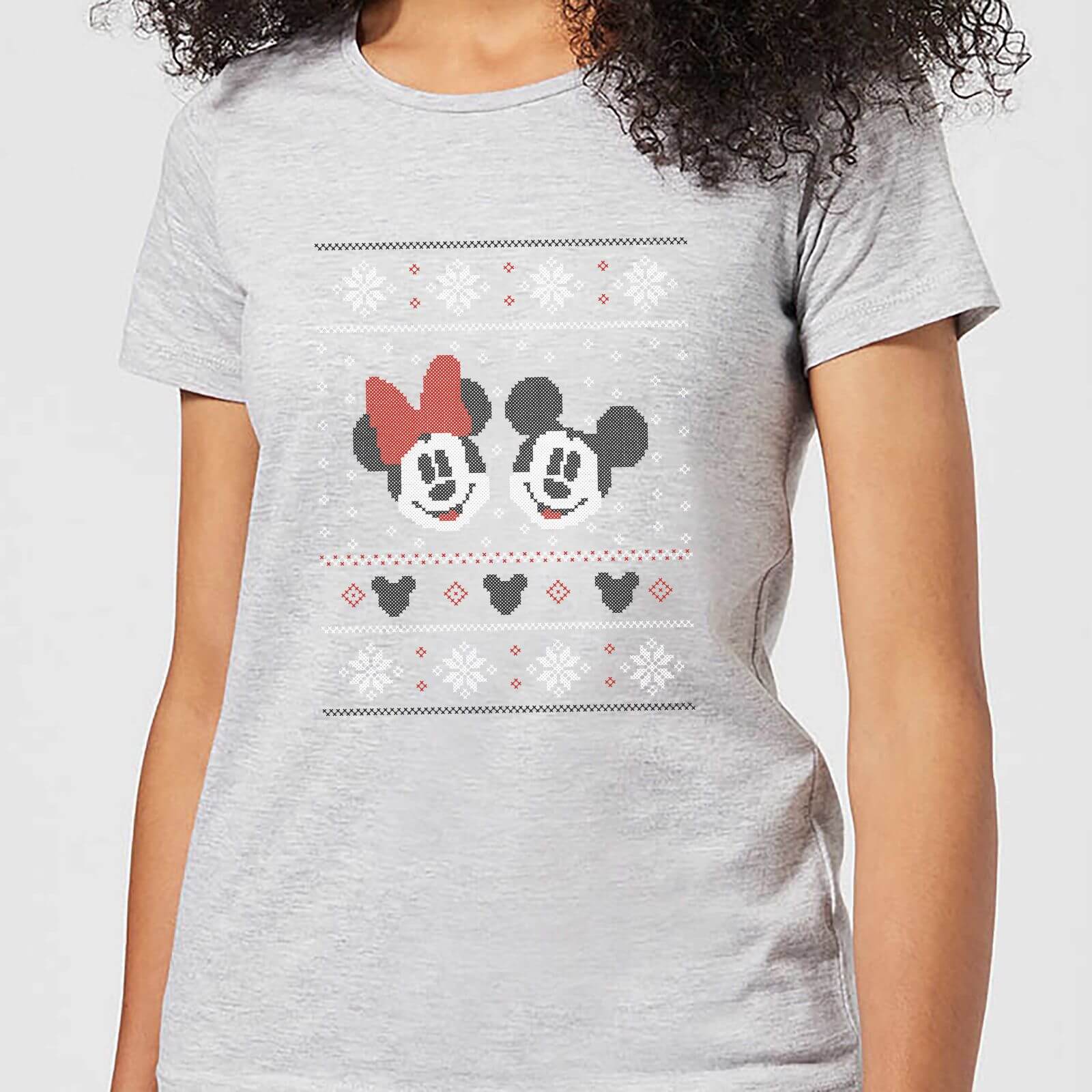 Disney Mickey And Minnie Mouse Christmas Women's Grey T-Shirt - S - Grey