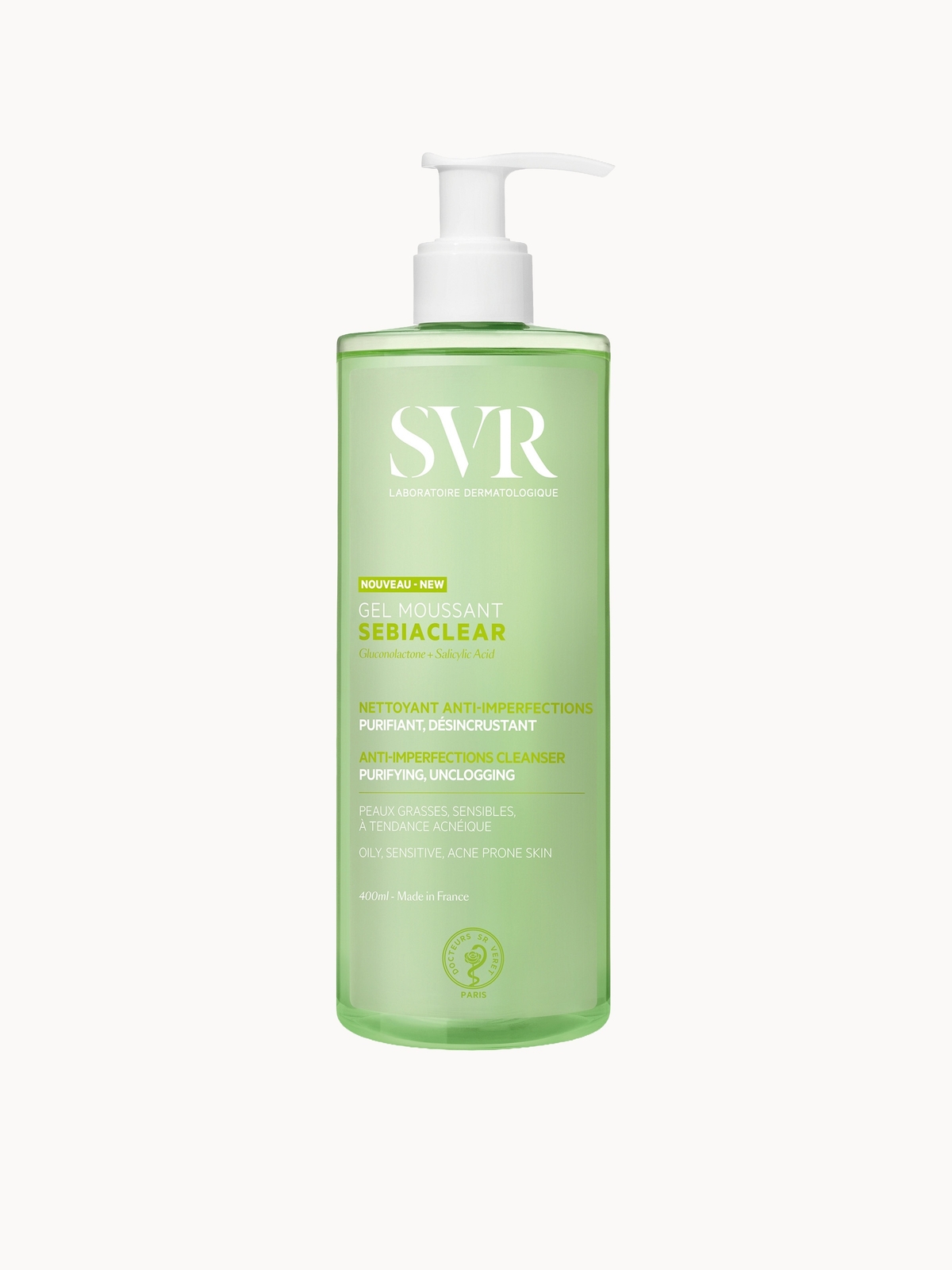 SVR SEBIACLEAR Foaming Purifying, Soap-Free Salicylic Acid Face & Body Cleanser for Oily, Acne-Prone, Combination Skin, 400ml