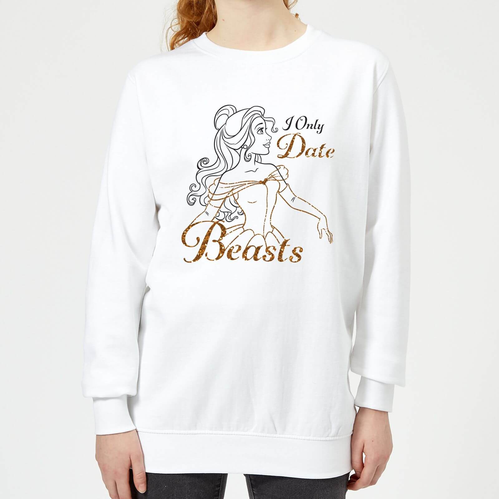 disney beauty and the beast princess belle i only date beasts women's sweatshirt - white - xs