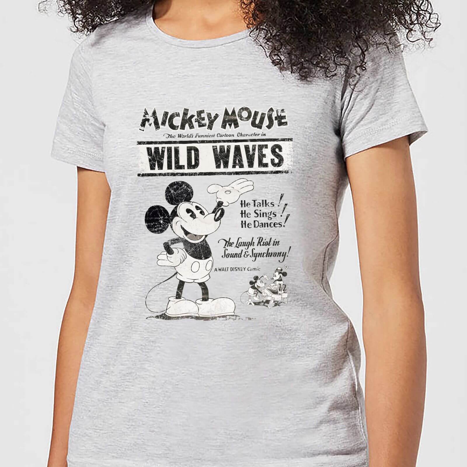 Disney Mickey Mouse Retro Poster Wild Waves Women's T-Shirt - Grey - S