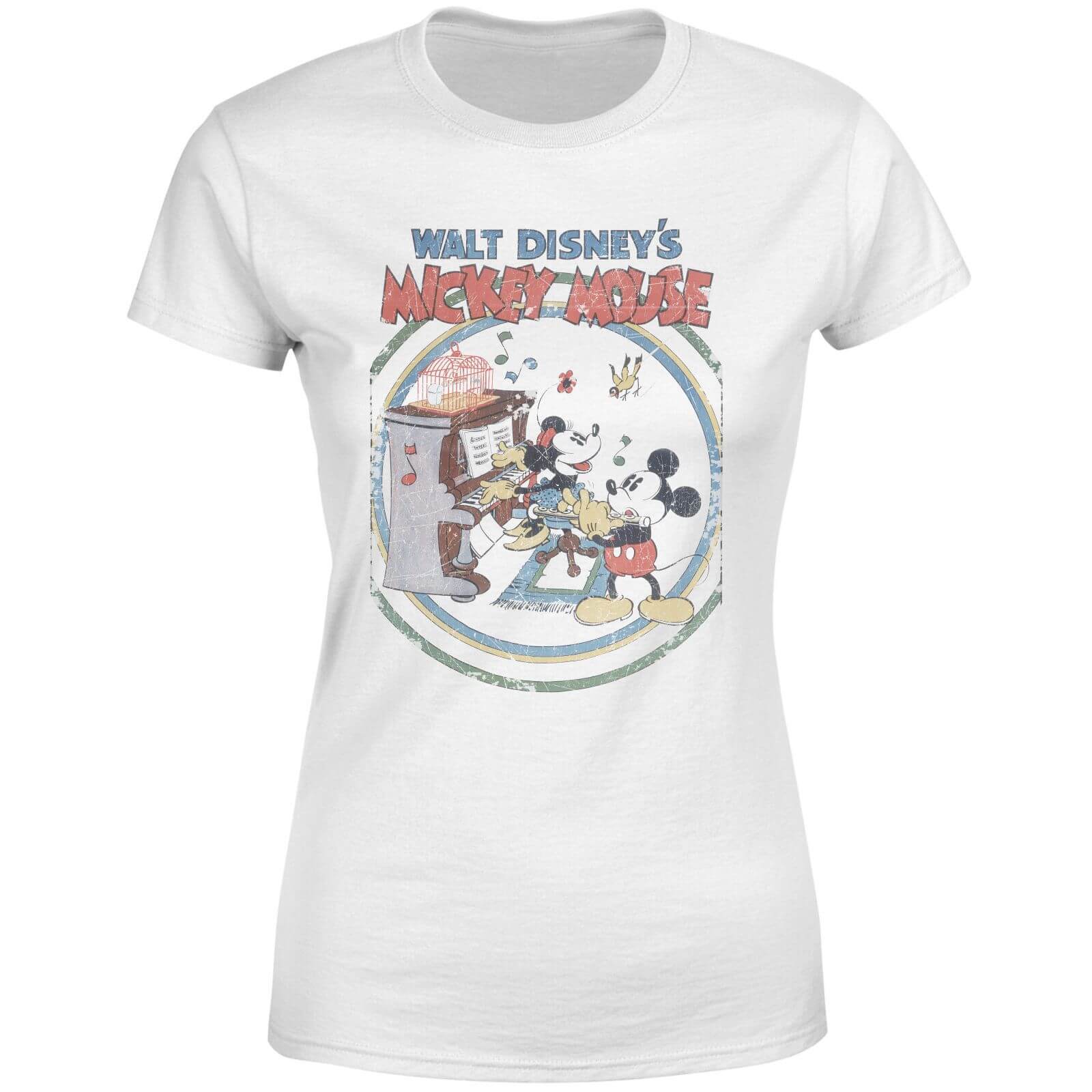 Disney Mickey Mouse Retro Poster Piano Women's T-Shirt - White - 4XL - White