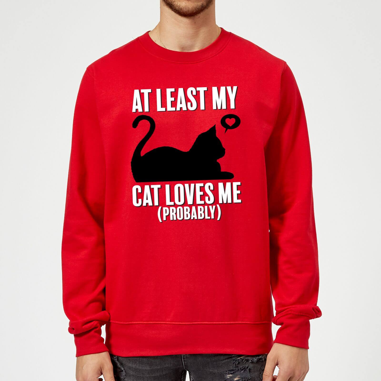 At Least My Cat Loves Me Sweatshirt - Red - M - Red