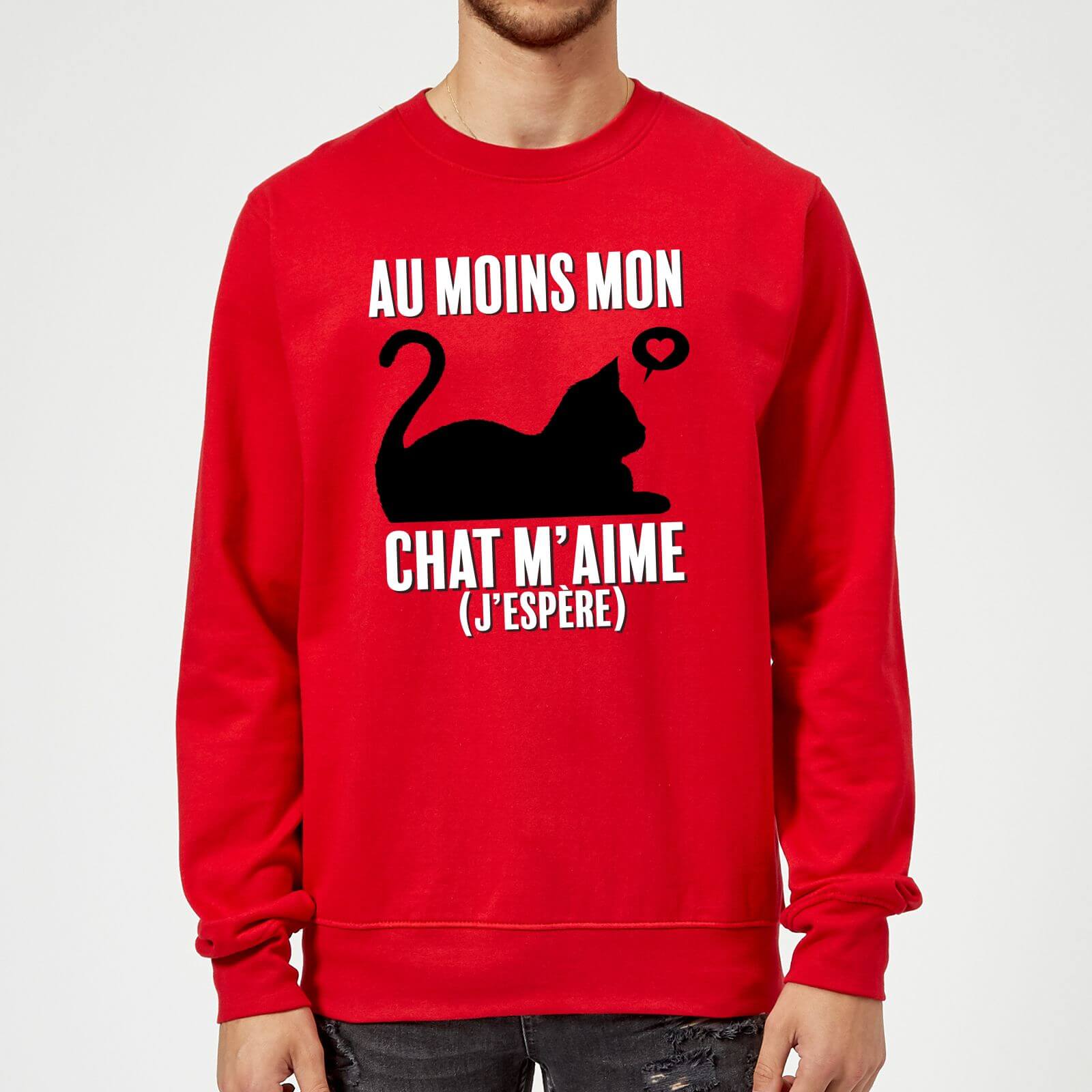 Au Moins Mon Chat M'aime J'espere Sweatshirt - Red - M - Red