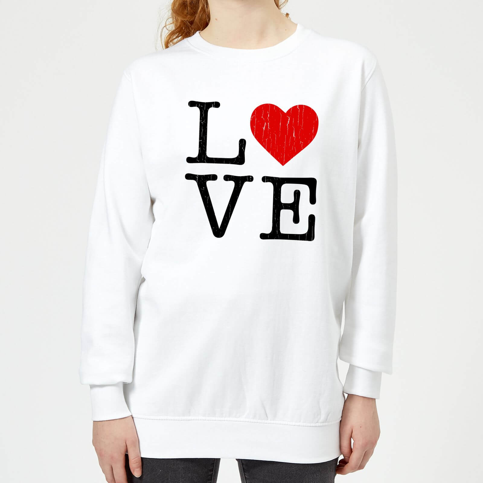 Love Heart Textured Women's Sweatshirt - White - S - White