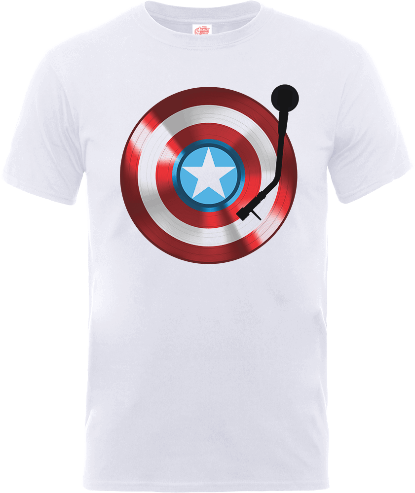 Marvel Avengers Assemble Captain America Record Shield T-Shirt - White - S