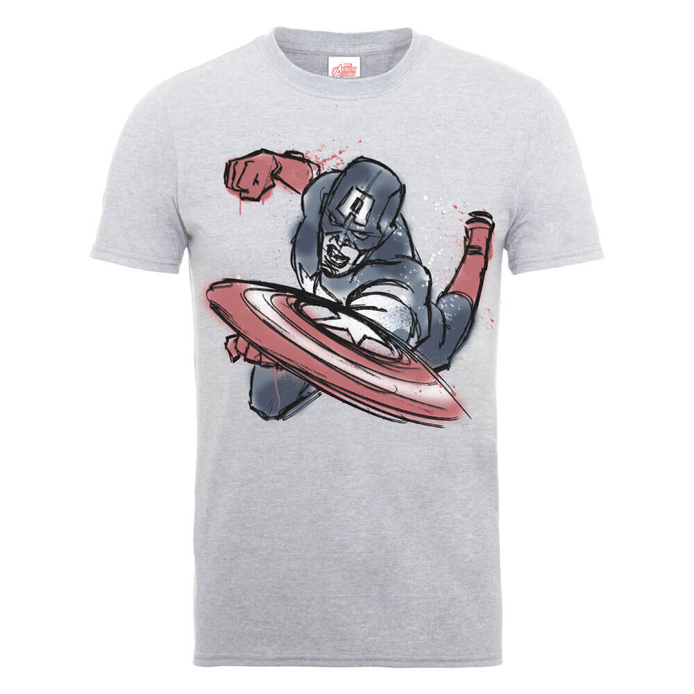 Marvel Avengers Assemble Captain America Spray T-Shirt - Grey - XL