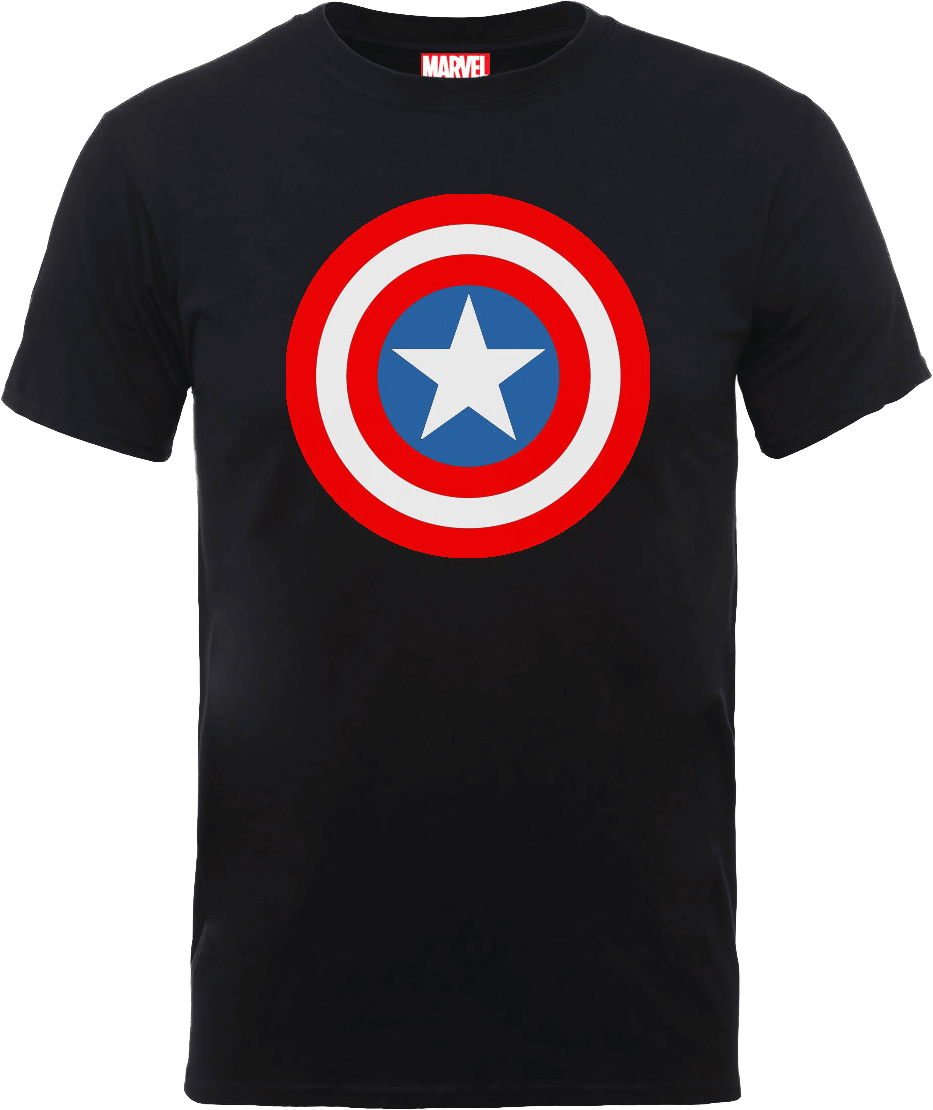 Marvel Avengers Assemble Captain America Simple Shield T-Shirt - Black - L