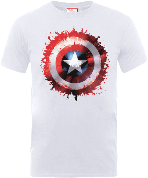Marvel Avengers Assemble Captain America Art Worded Shield Badge T-Shirt - White - XL