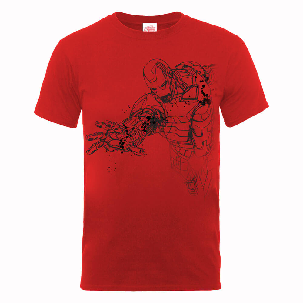 Marvel Avengers Assemble Iron Man Mono Sketch T-Shirt - Red - M