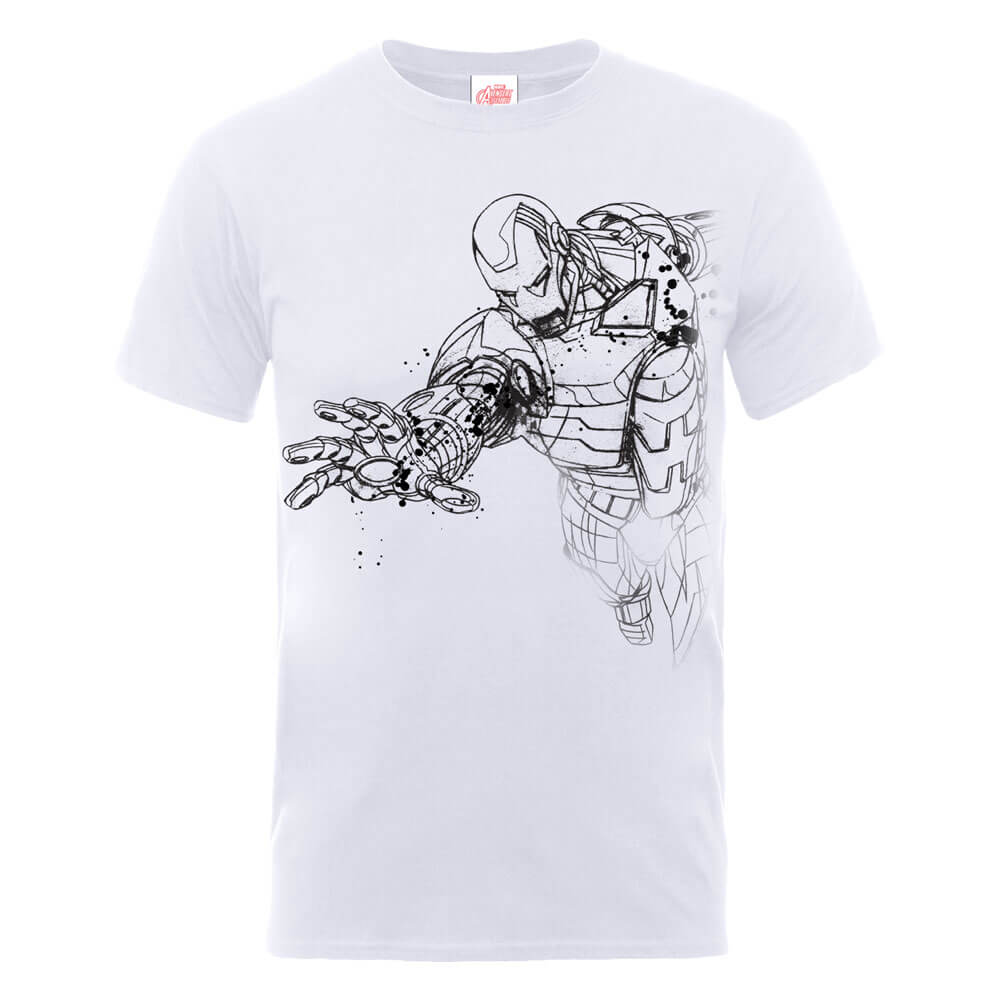 Marvel Avengers Assemble Iron Man Mono Sketch T-Shirt - White - L
