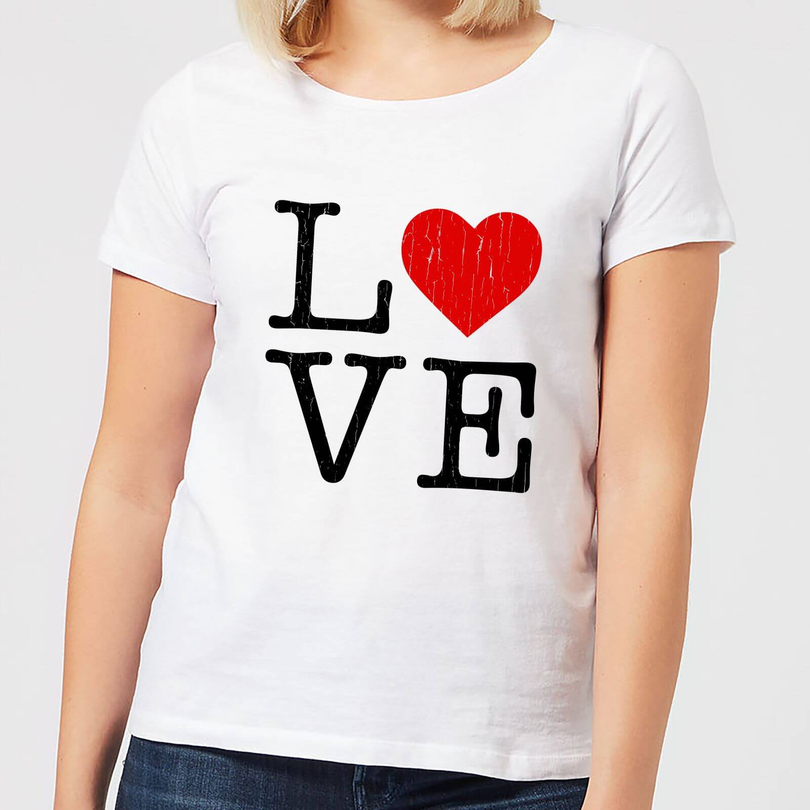Love Heart Textured Women's T-Shirt - White - S - White